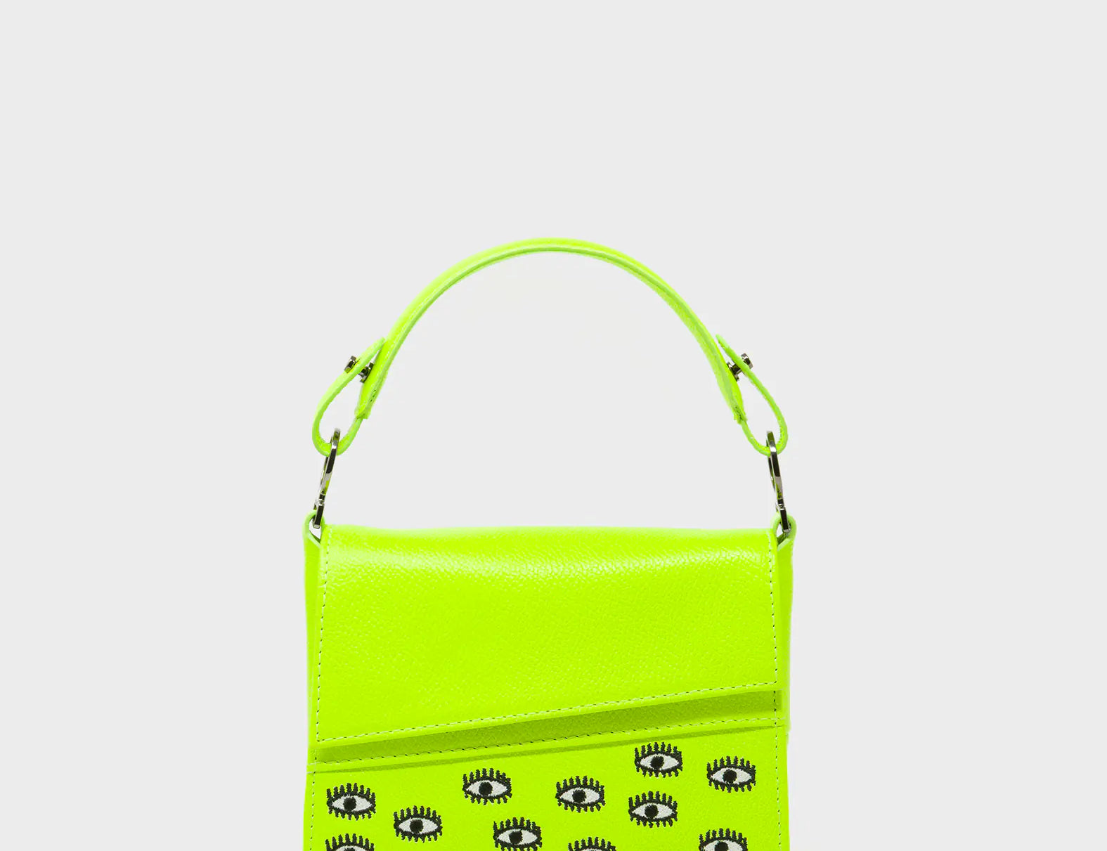 Anastasio Micro Crossbody Handbag Neon Lime Leather - All Over Eyes Embroidery - Front View