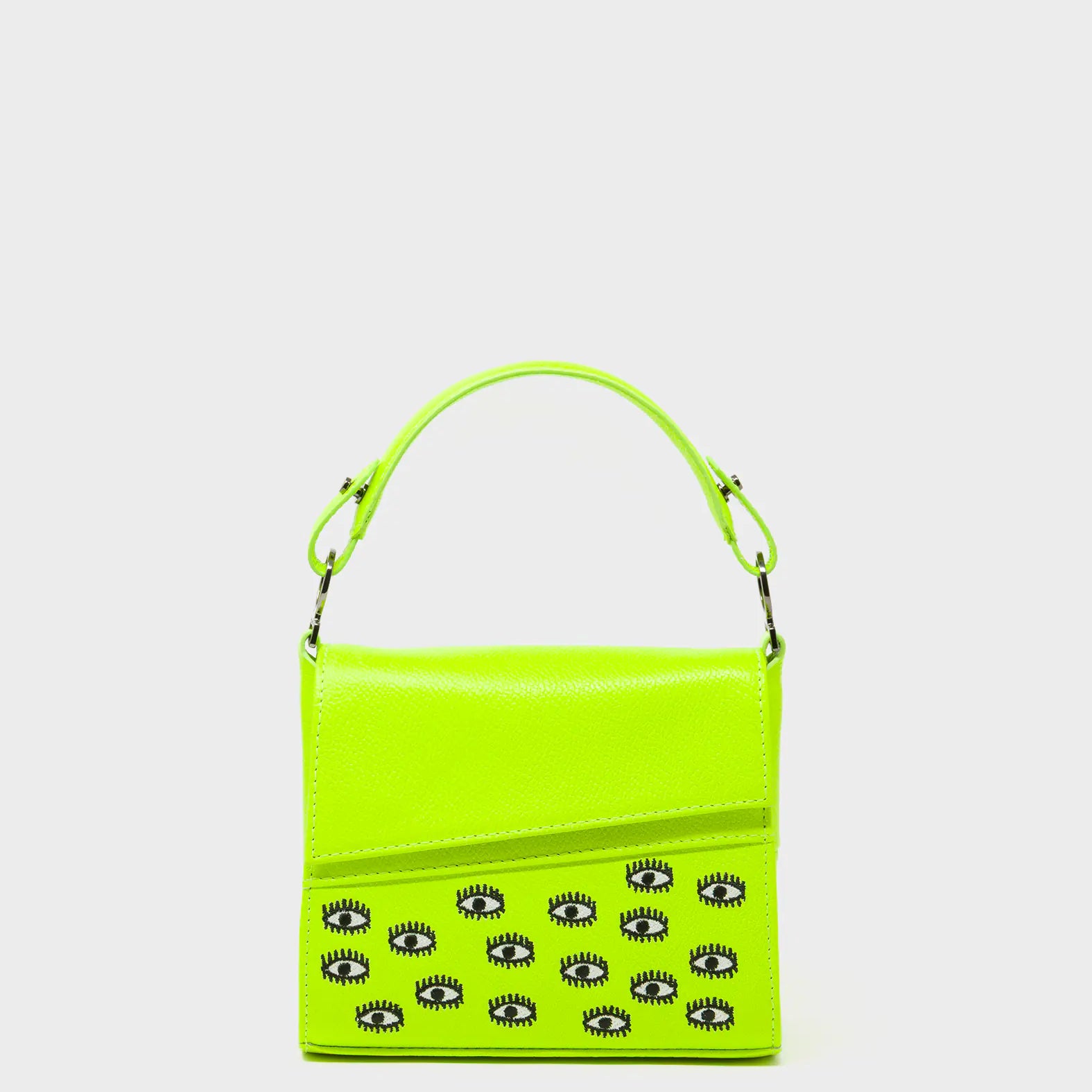 Anastasio Micro Crossbody Handbag Neon Lime Leather - All Over Eyes Embroidery - Front View