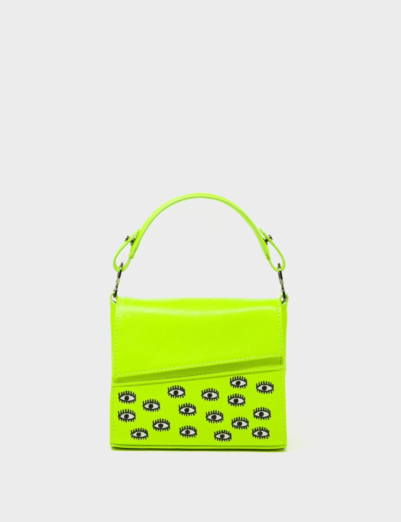 Anastasio Micro Crossbody Handbag Neon Lime Leather - All Over Eyes Embroidery - Front View