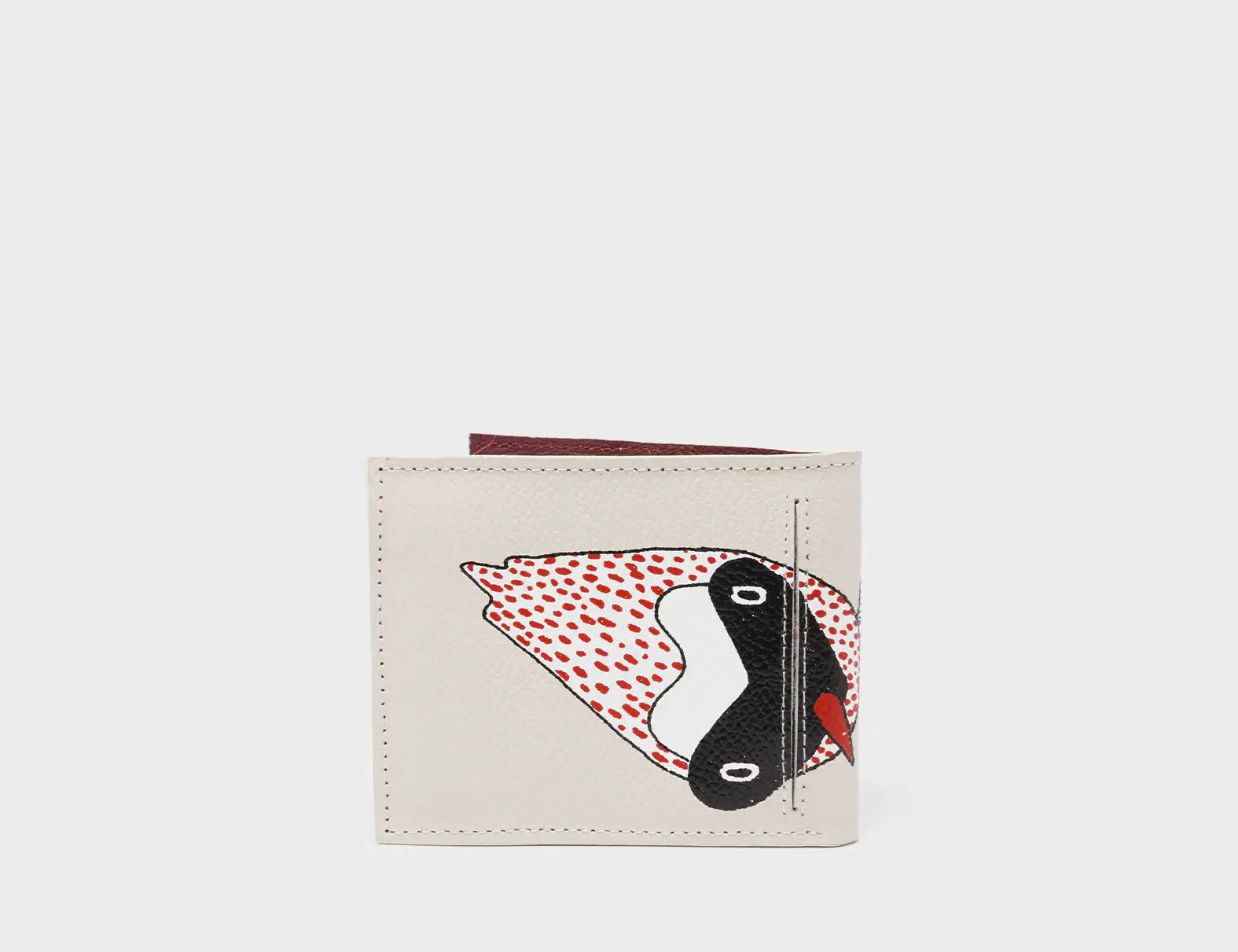 Felicia Cream Leather Bifold Wallet  - Preppy Bird Print - Back