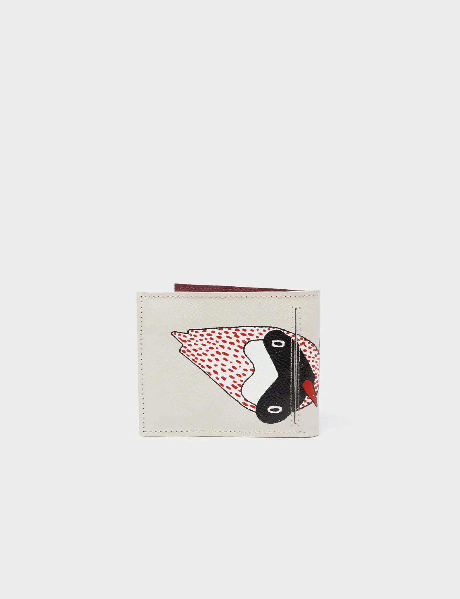 Felicia Cream Leather Bifold Wallet  - Preppy Bird Print - Back
