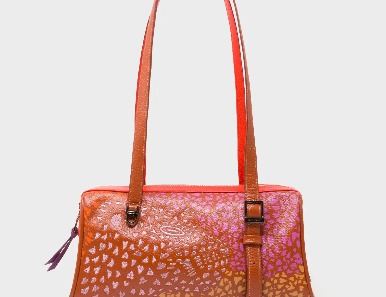 Esther Baked City Brown Satchel Mini Bag - Retro Tiger Embroidery - Front VIew