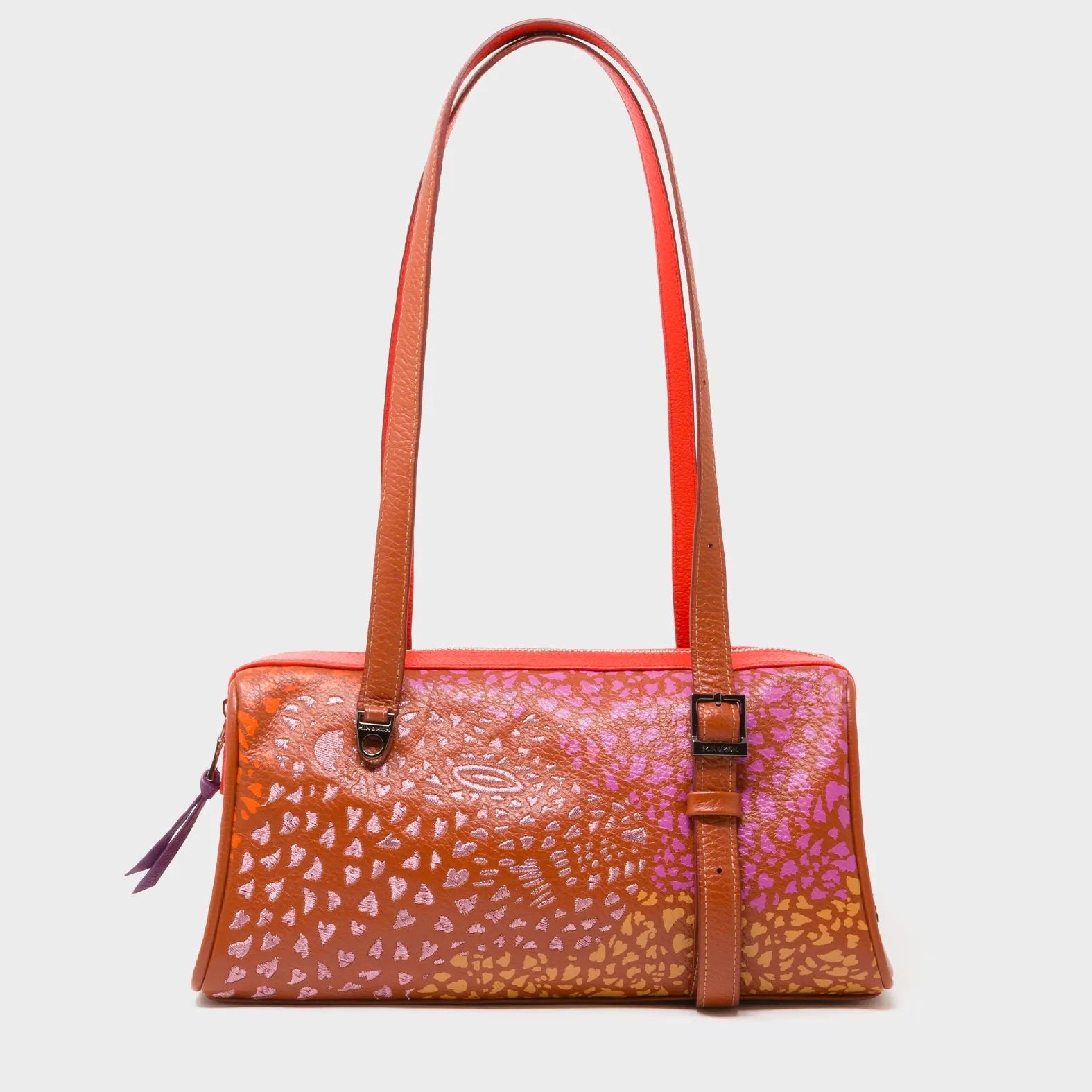 Esther Baked City Brown Satchel Mini Bag - Retro Tiger Embroidery - Front VIew