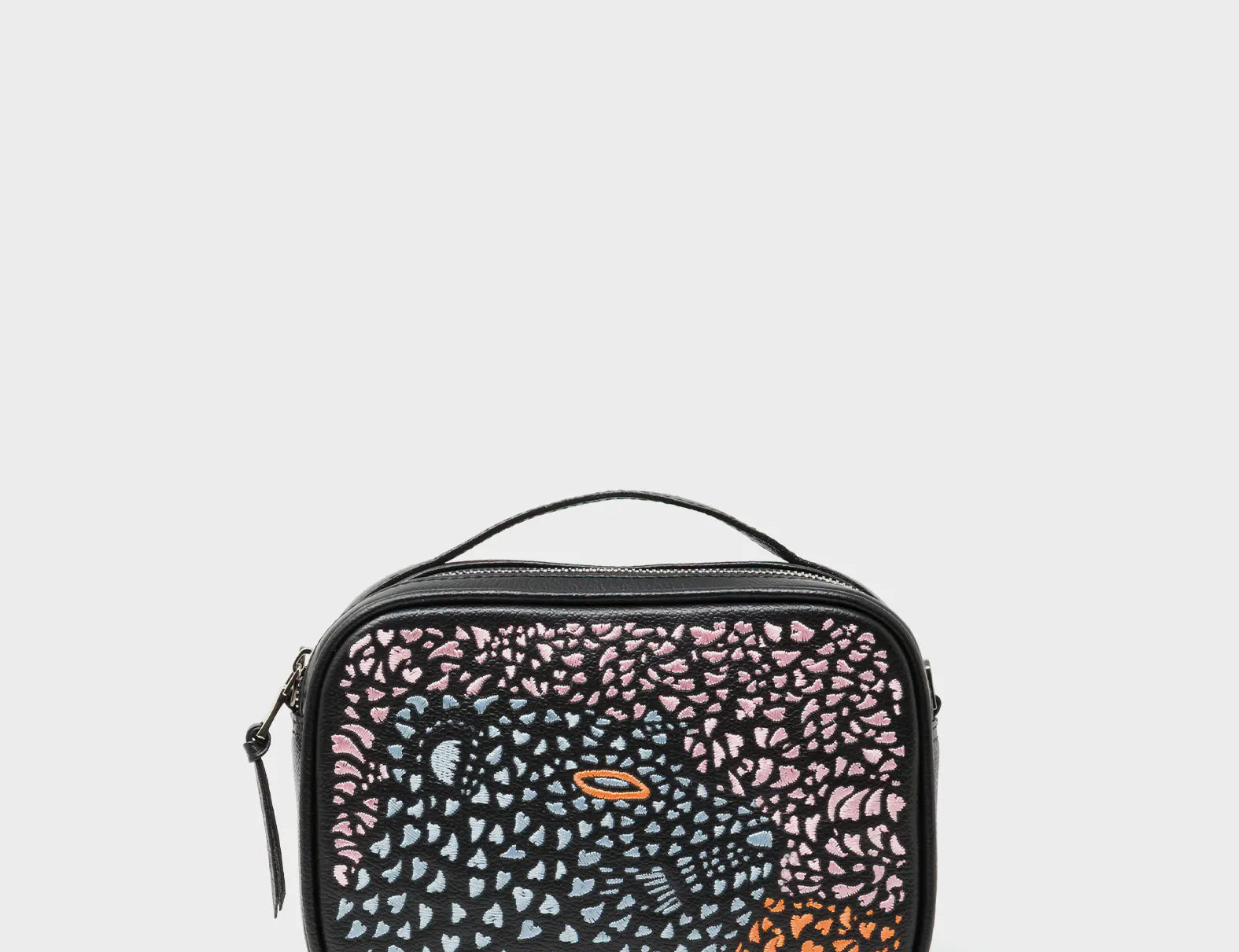 Verto Black Leather Crossbody Bag - Retro Tiger Design - Front View