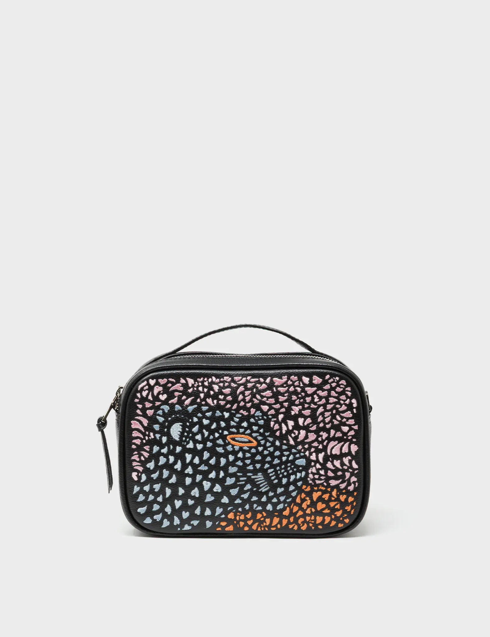 Verto Black Leather Crossbody Bag - Retro Tiger Design - Front View