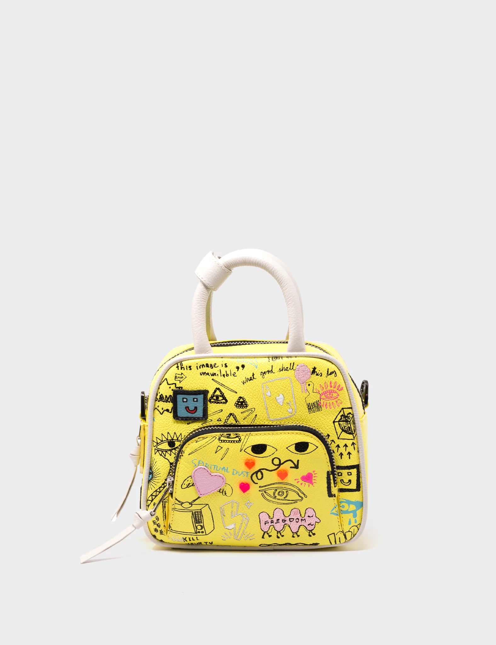 Marino Mini Crossbody Yellow Leather Bag - Graffiti Print - Front View