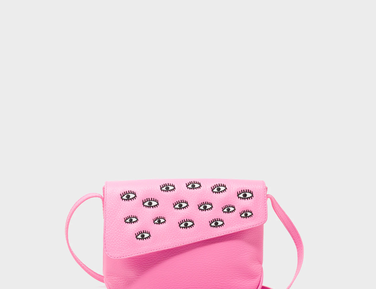 Bruno Mini Crossbody Bubblegum Pink Leather Bag - All Over Eyes Embroidery- Front View