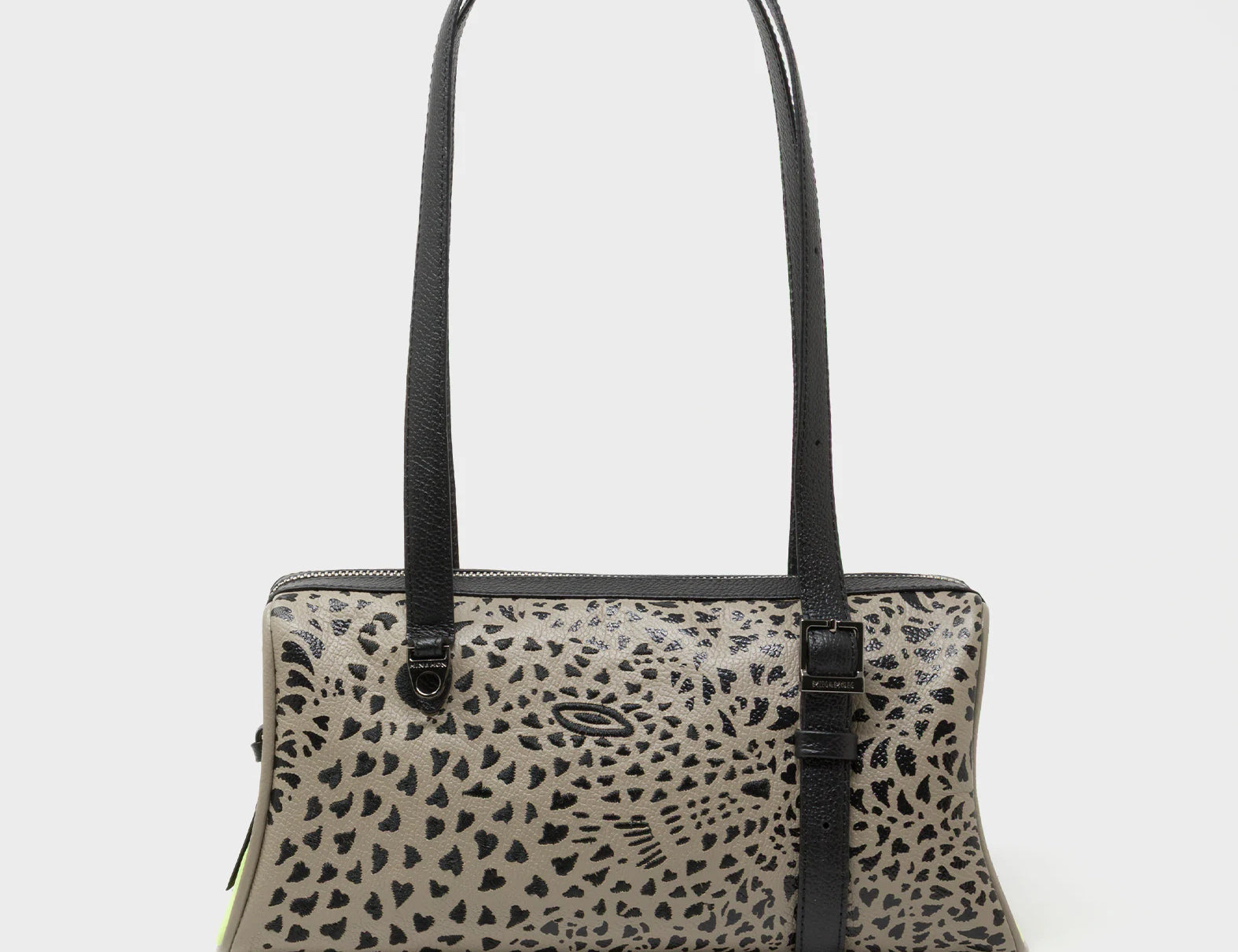 Esther Tuffet Brown Satchel Mini Bag - Retro Tiger Embroidery - Front View