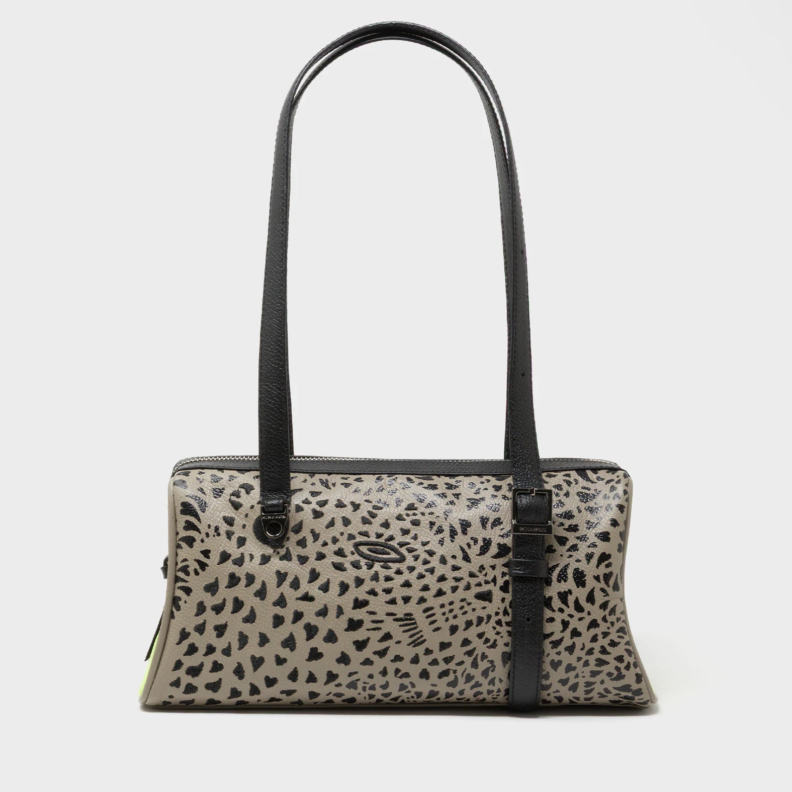 Esther Tuffet Brown Satchel Mini Bag - Retro Tiger Embroidery - Front View