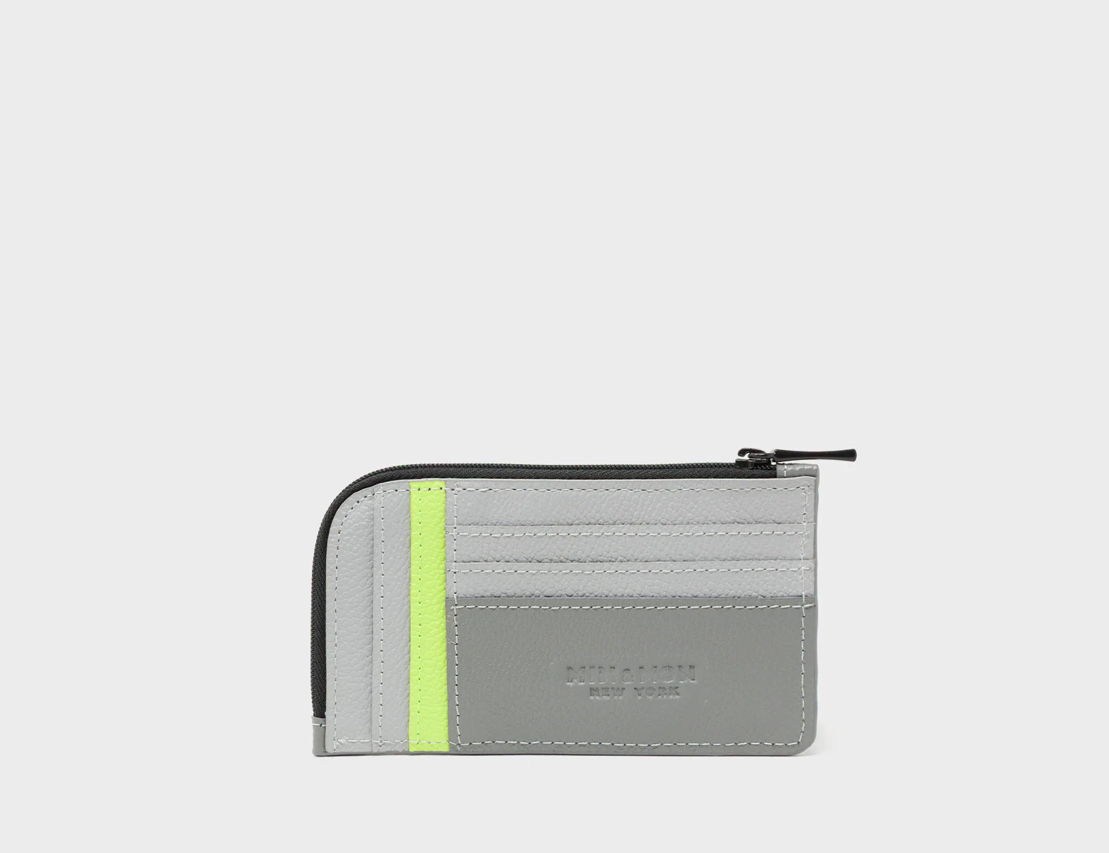 Fausto Gray Leather Zip-around Cardholder - Winged Tiger Embroidery - Back