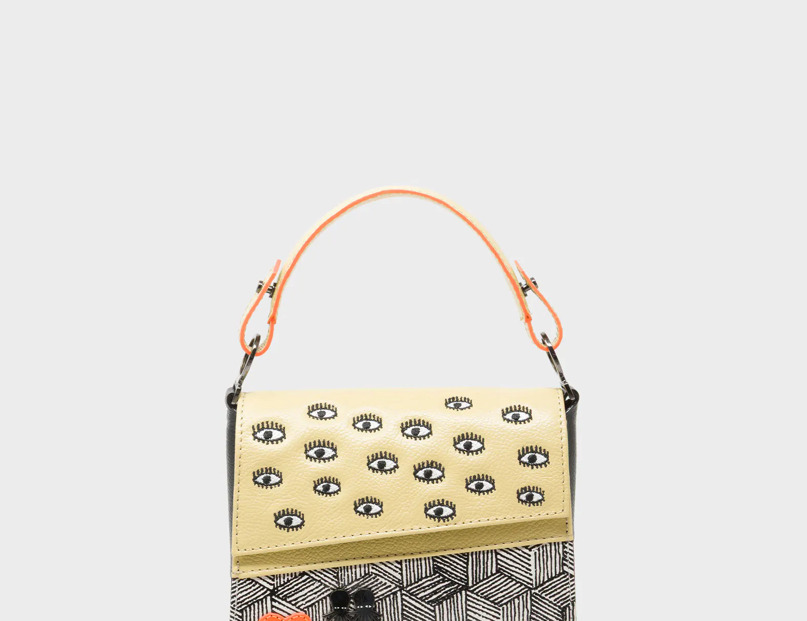 Anastasio Micro Crossbody Handbag Cream and Cocoon Leather - Cubes Design - Front View