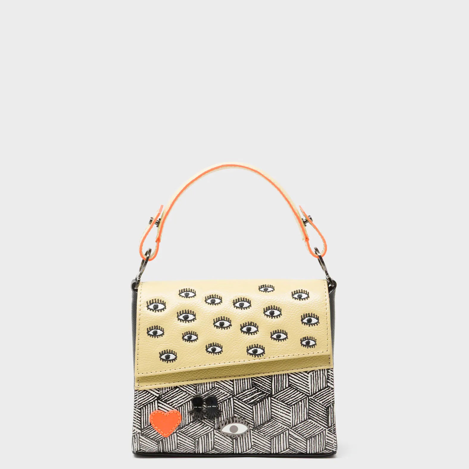 Anastasio Micro Crossbody Handbag Cream and Cocoon Leather - Cubes Design - Front View