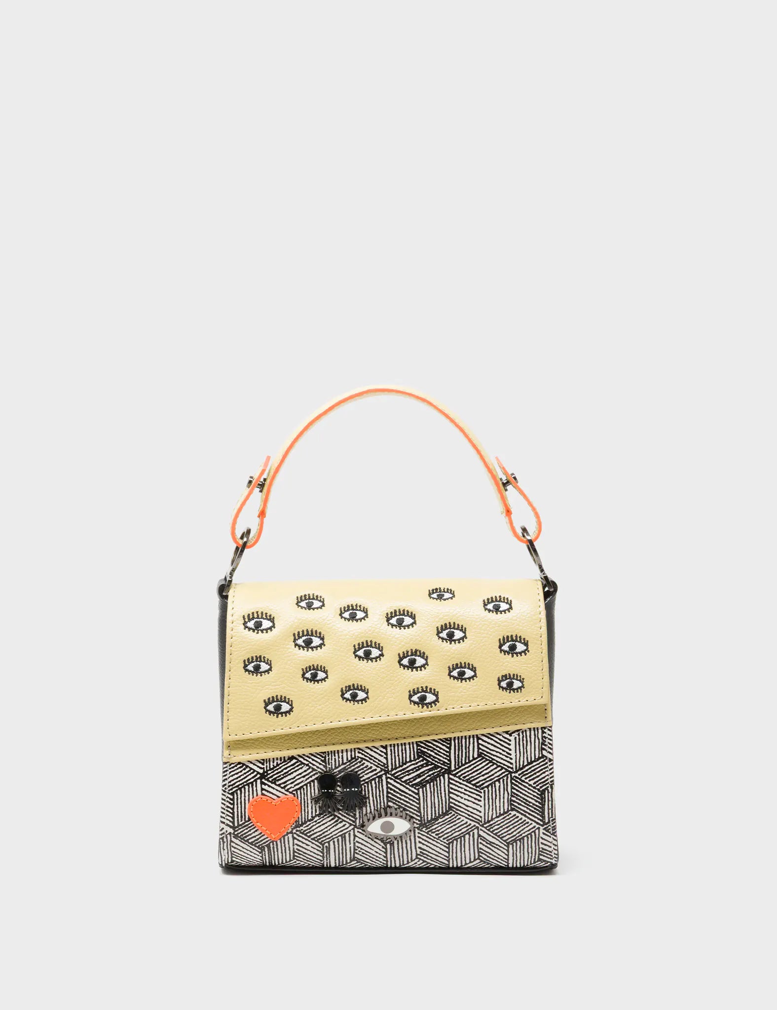 Anastasio Micro Crossbody Handbag Cream and Cocoon Leather - Cubes Design - Front View