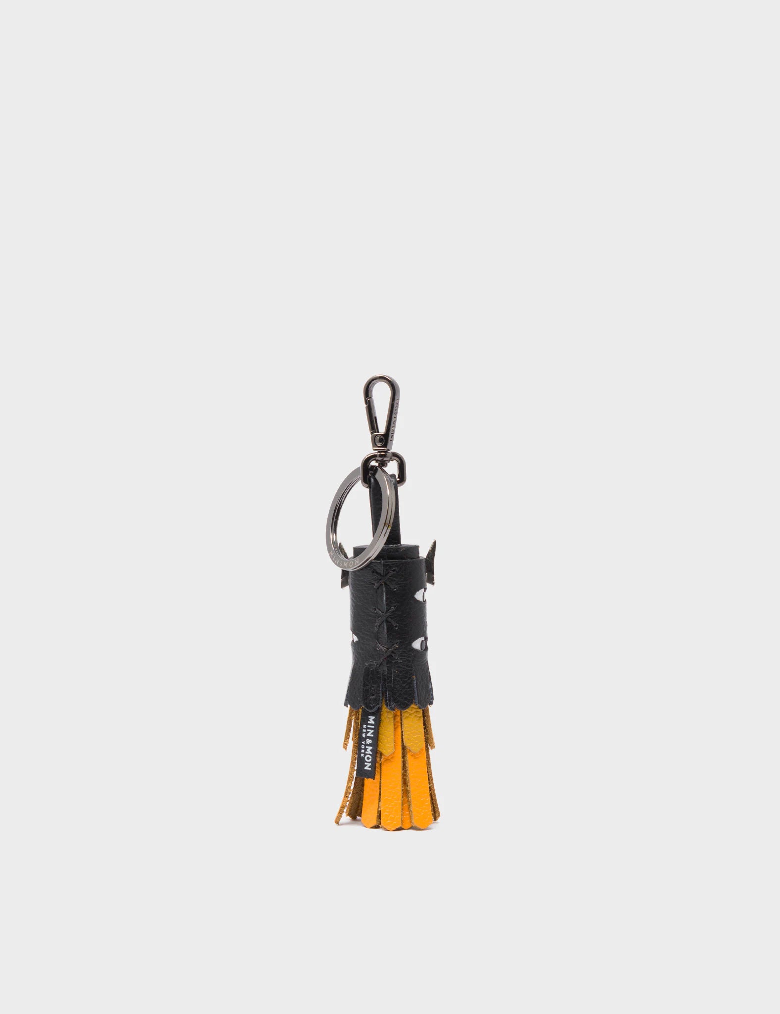 Oliver The Ox Charm - Black and Golden Glow Leather Keychain - Back View