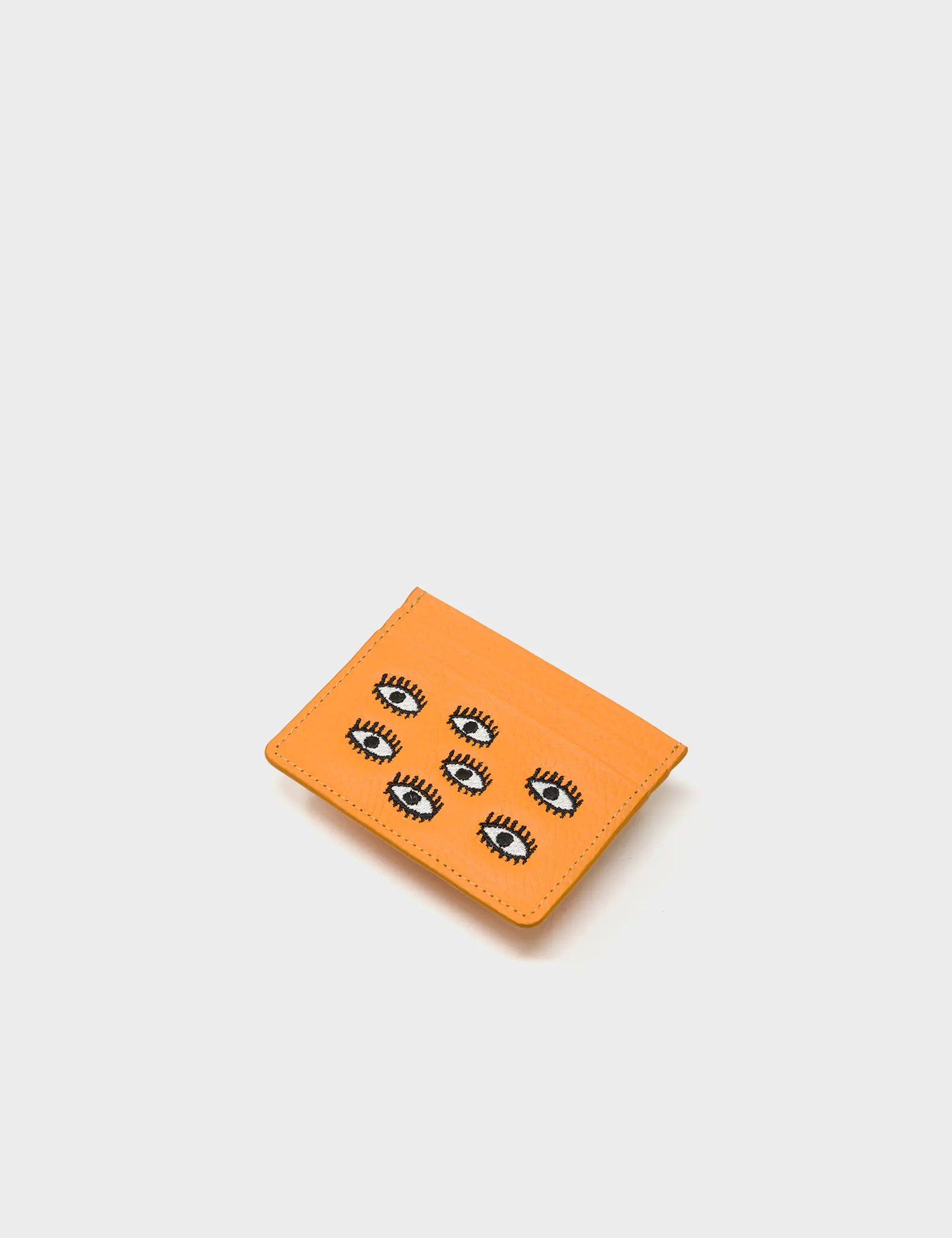 Filium Flamingo Orange Leather Cardholder - All Over Eyes Embroidery - Side View