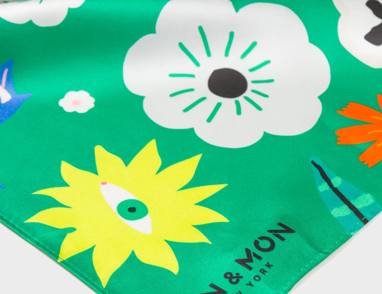 Green Silk Headscarf - Floral Fall - Detail View