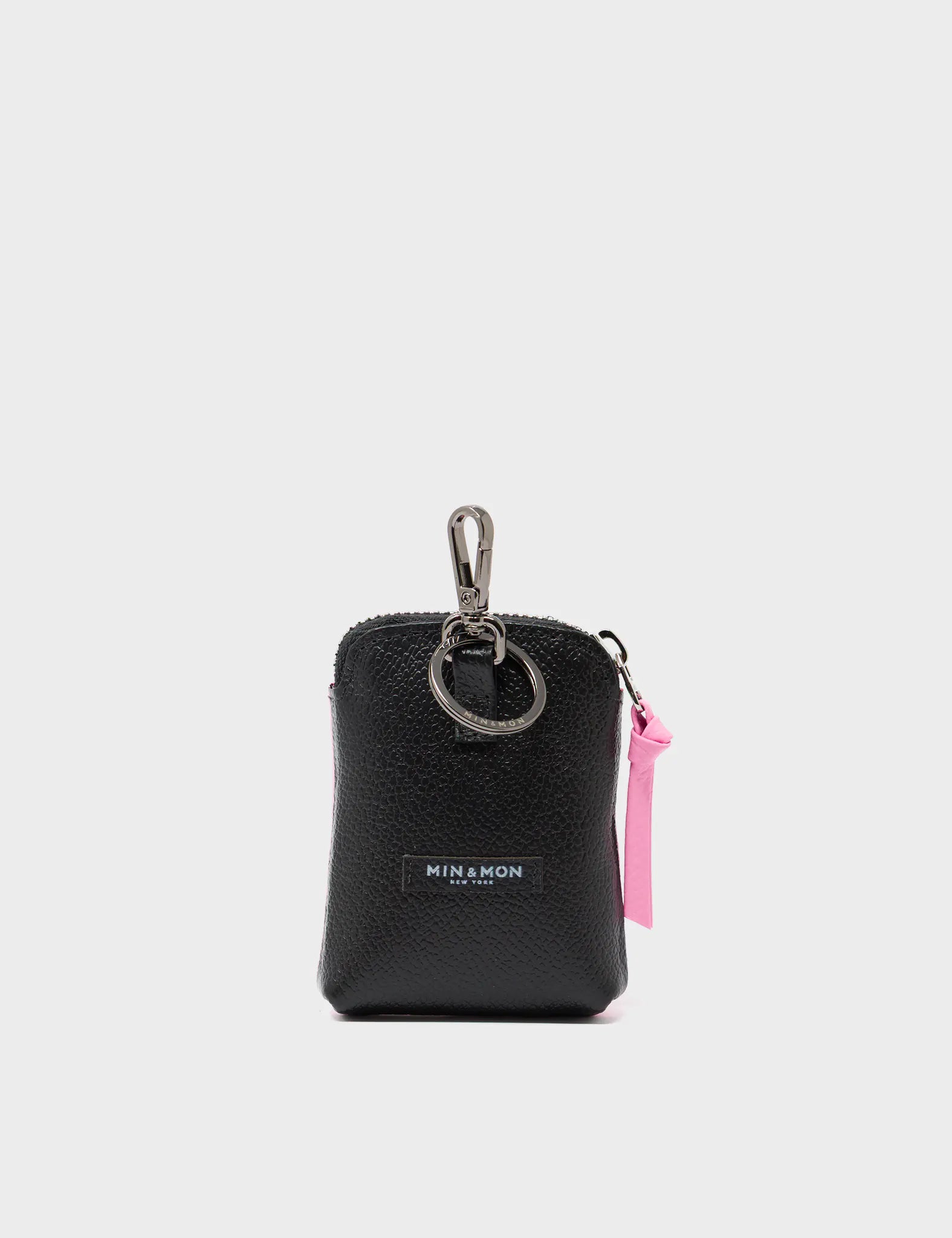 Florence Pouch Charm - Soft Neon Pink Leather Keychain All Over Eyes Embroidery - Back