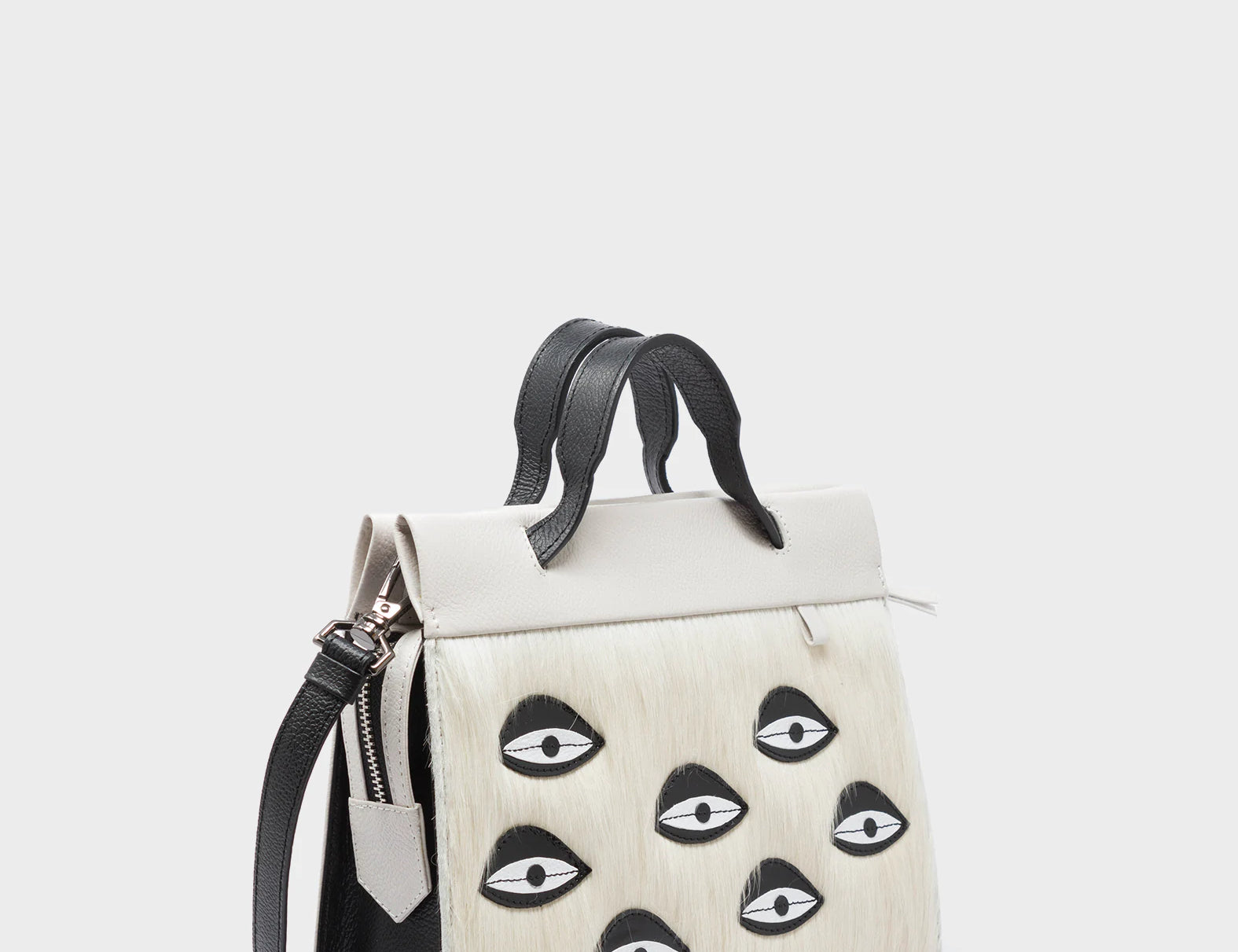 Vali Crossbody Small Cream Leather Bag - Eyes Applique Adjustable Handle - Handles