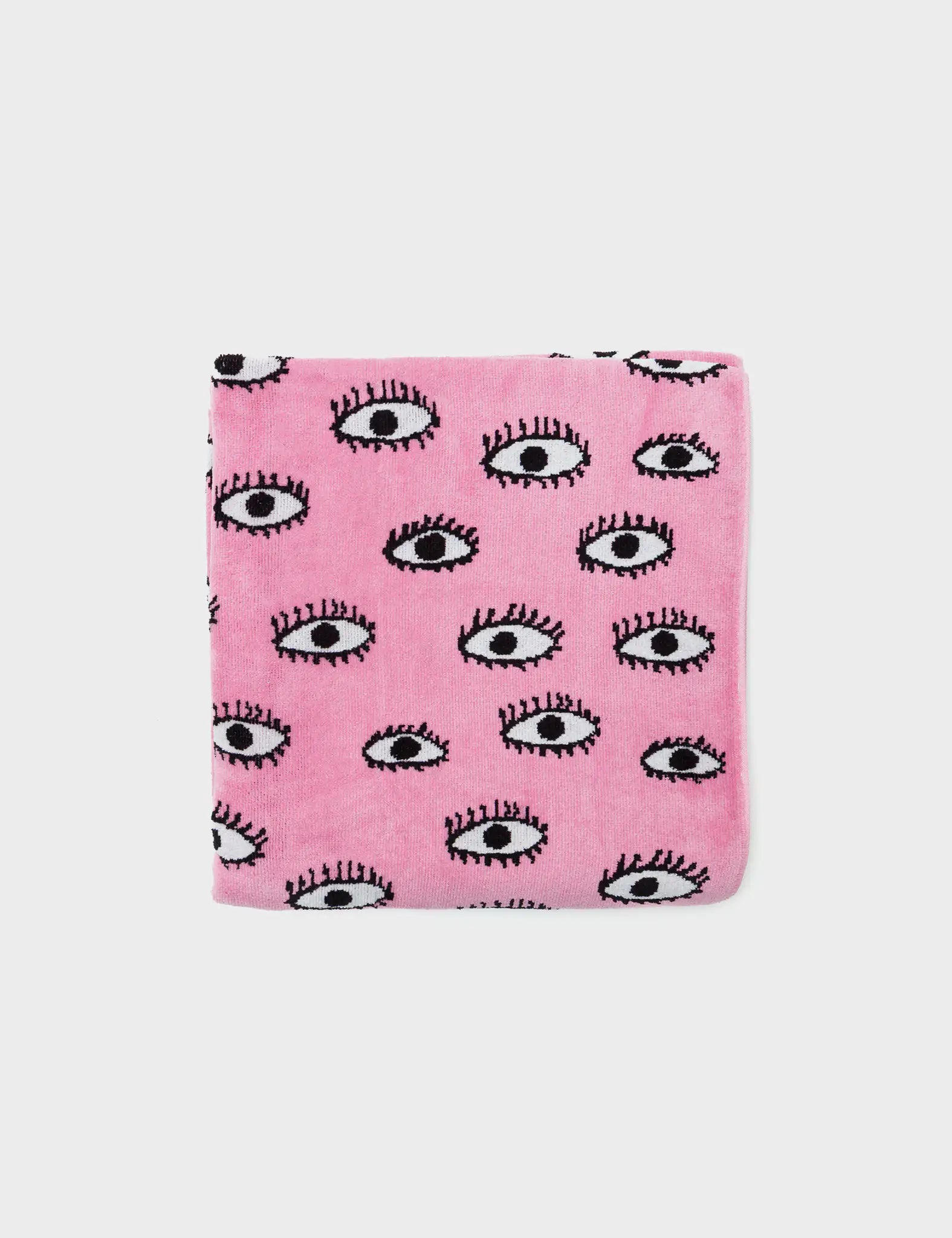 Pink Beach Cotton Towel - All Over Eyes Design - Wrapped View