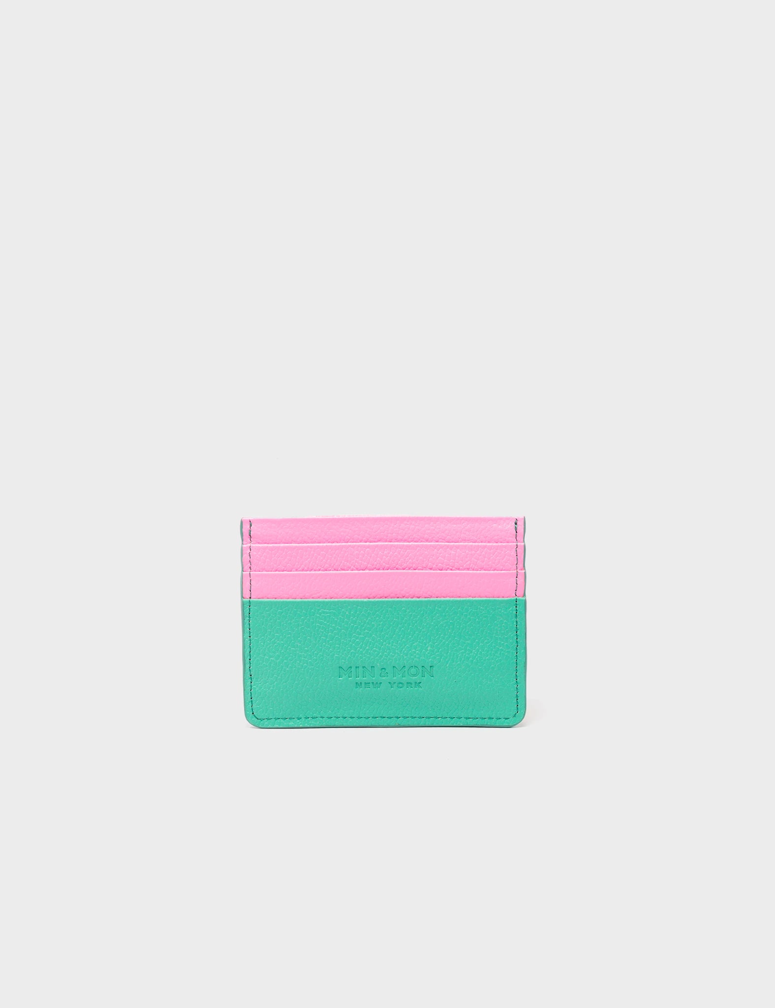 Filium Biscay Green And Rose Pink Leather Cardholder - el Trópico Print Design - Back