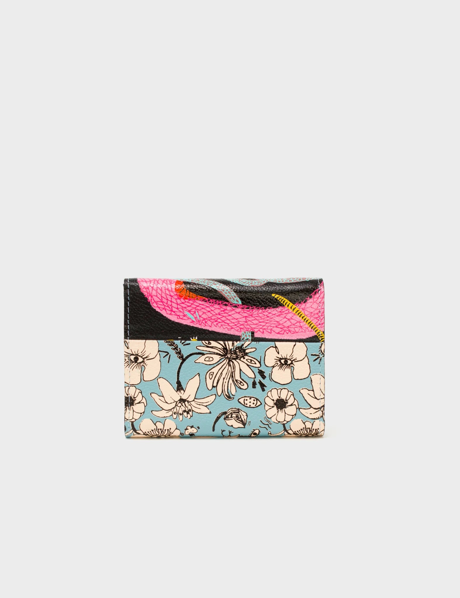 Cameo Blue Leather Wallet - Tangle, Snake and Flowers Print - Back 