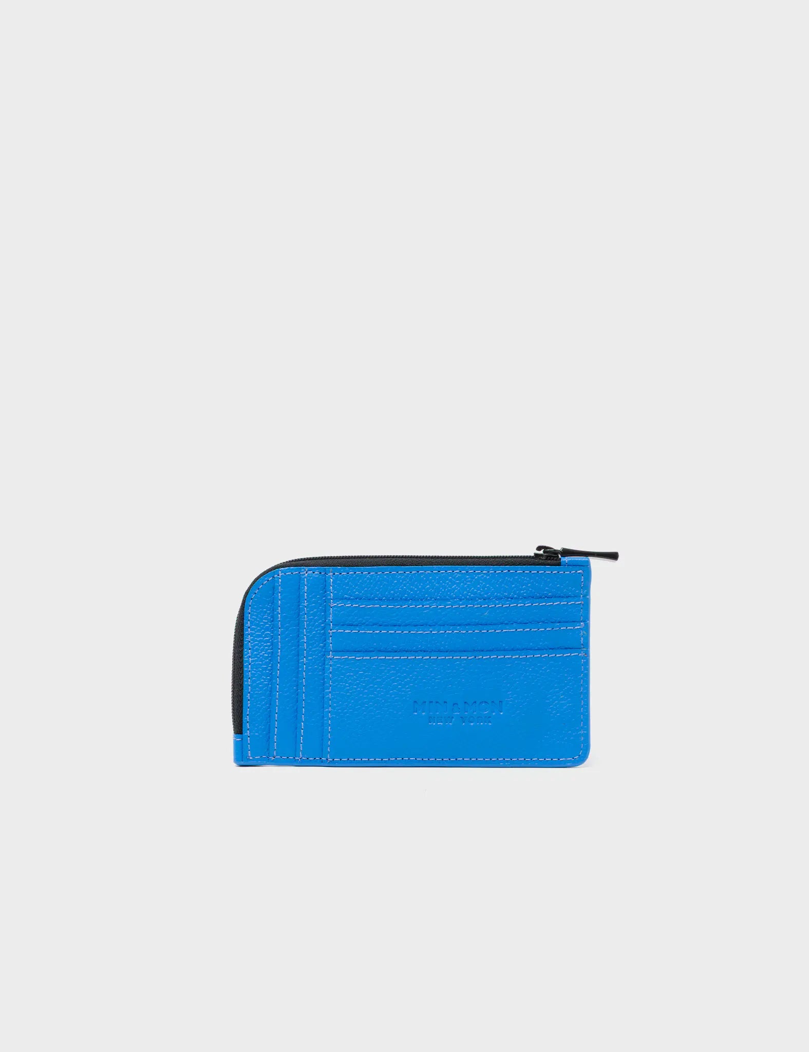 Fausto Ibiza Blue Leather Zip-around Cardholder - All Over Eyes Embroidery - Back