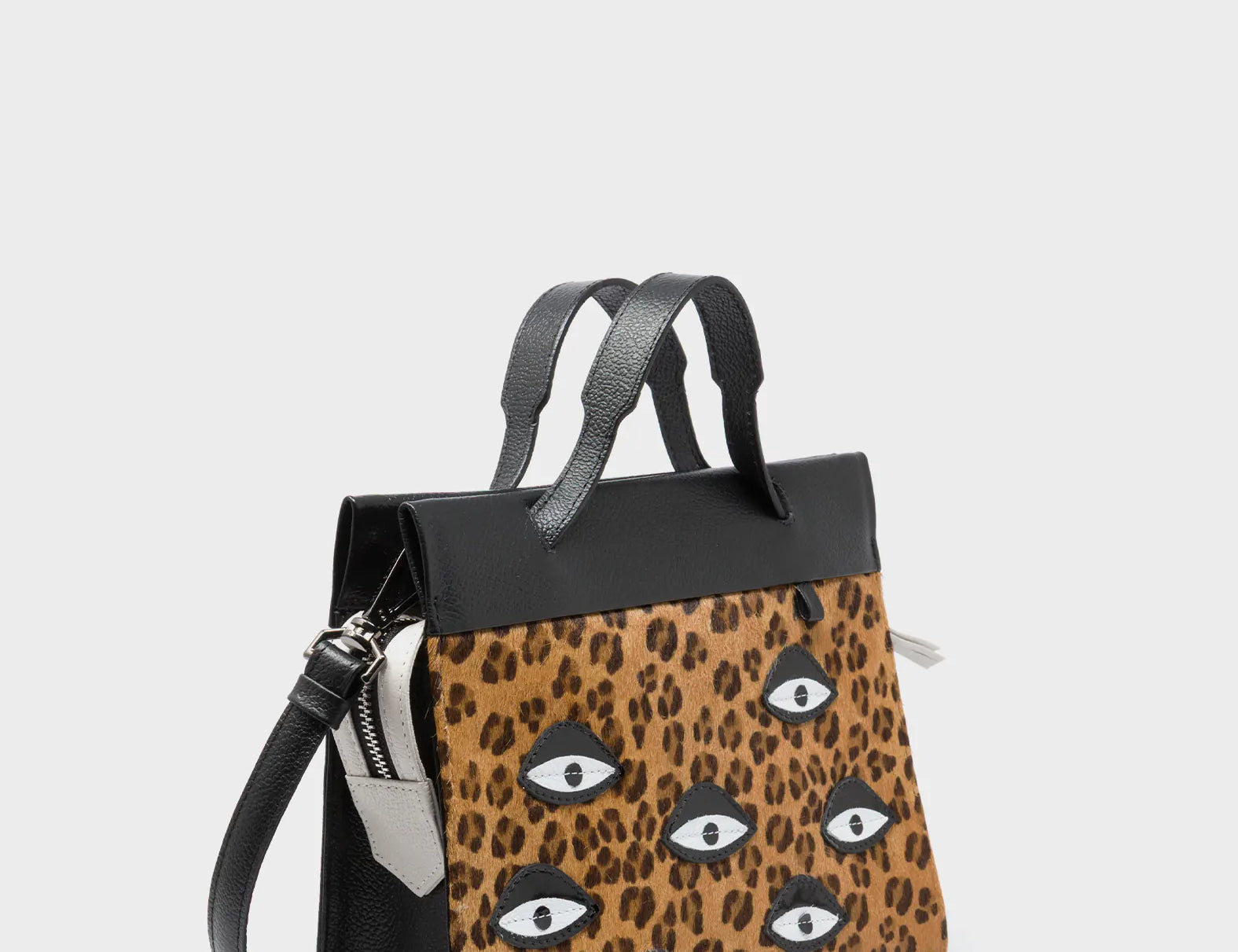 Vali Crossbody Small Animal Print Leather Bag - Eyes Applique Adjustable Handle - Handles Up