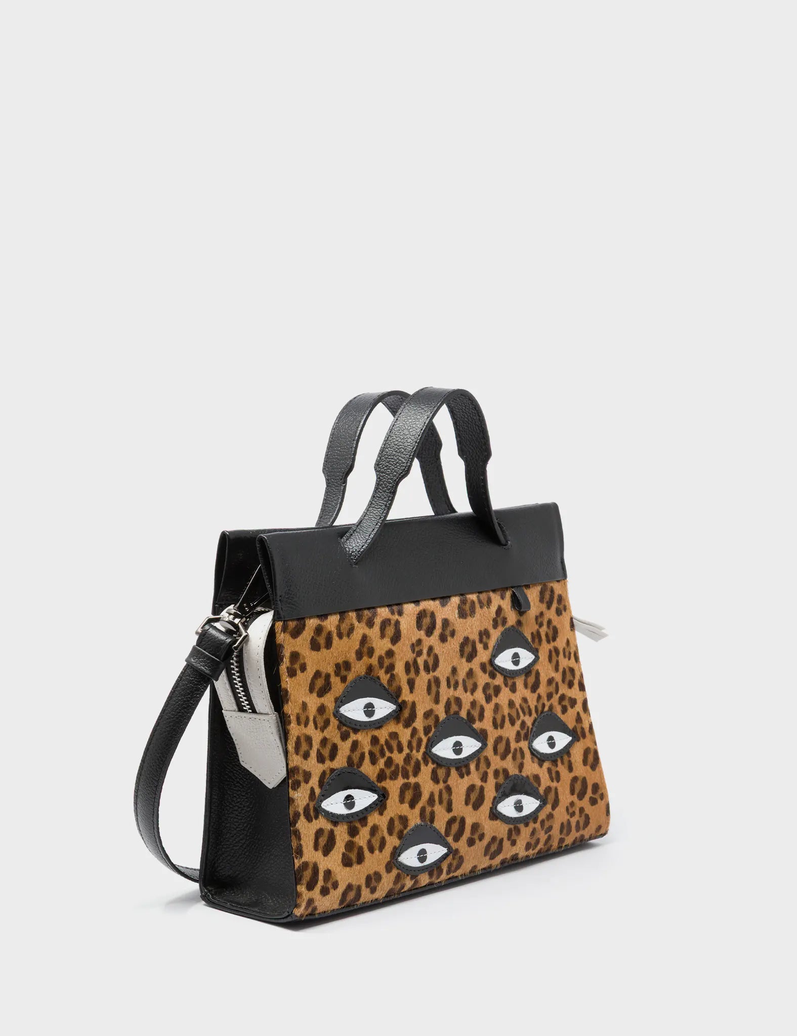 Vali Crossbody Small Animal Print Leather Bag - Eyes Applique Adjustable Handle - Handles Up