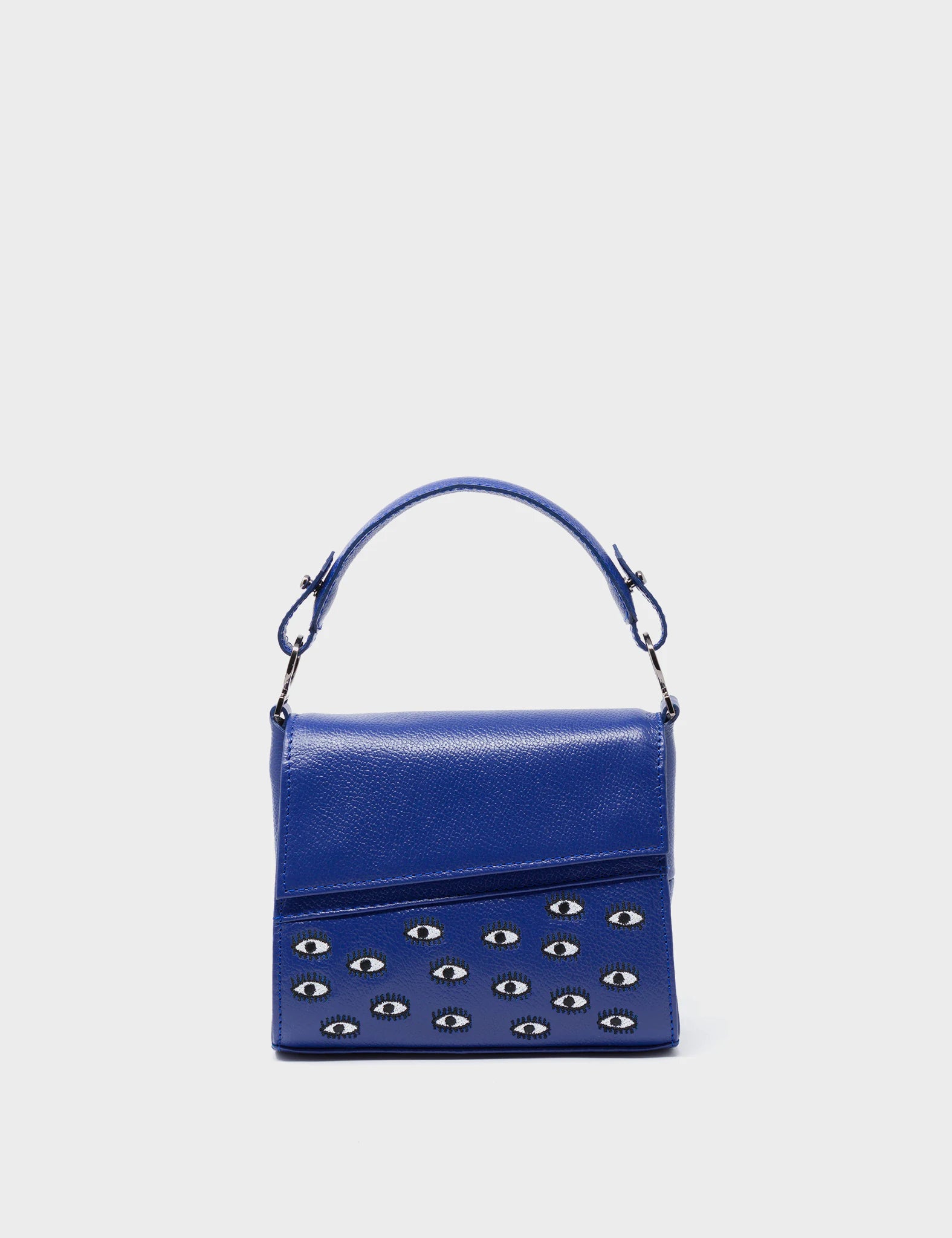 Anastasio Micro Crossbody Handbag Royal Blue Leather - All Over Eyes Embroidery - Front View