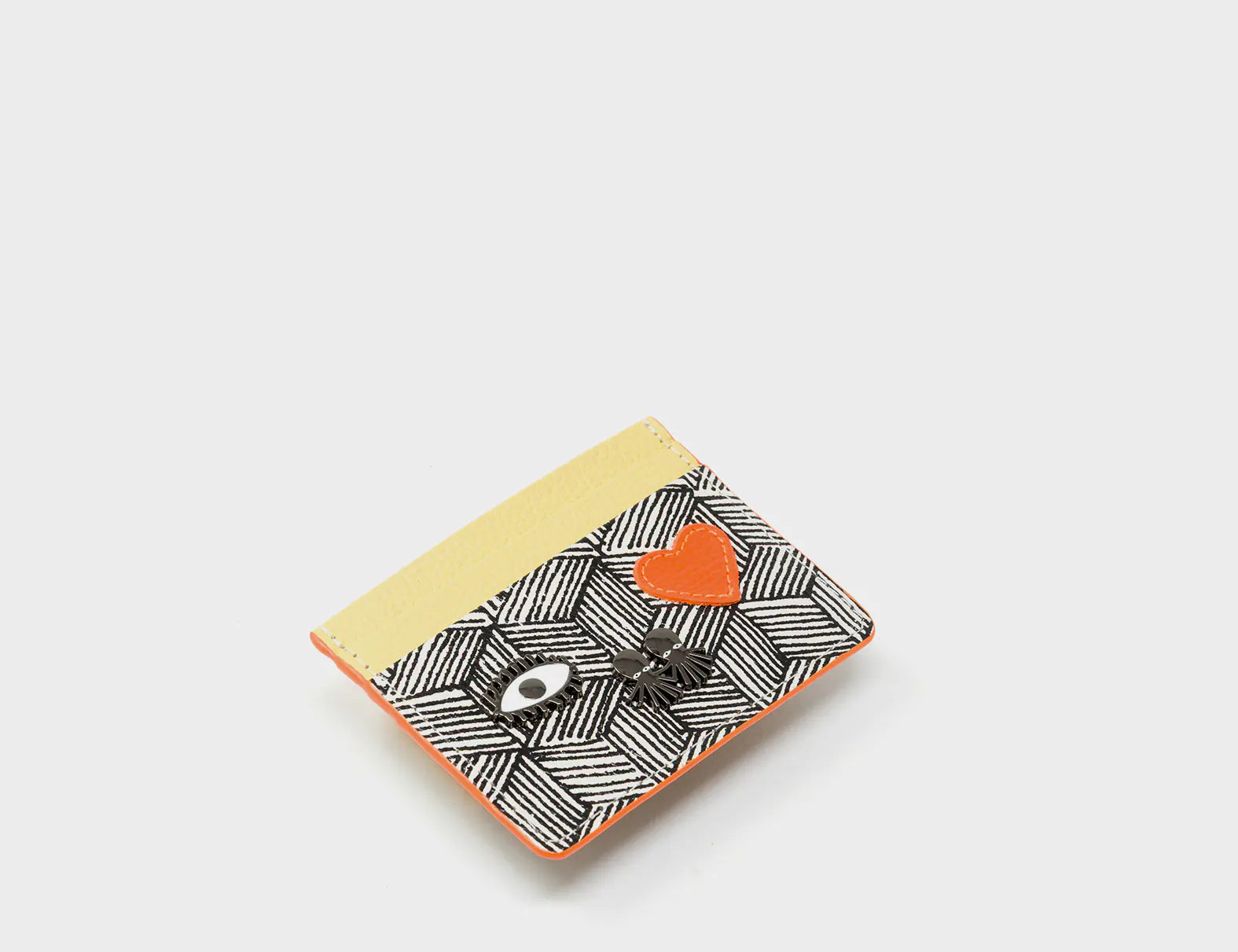 Filium Cream and Cocoon Leather Cardholder - Cubes Design - Side view