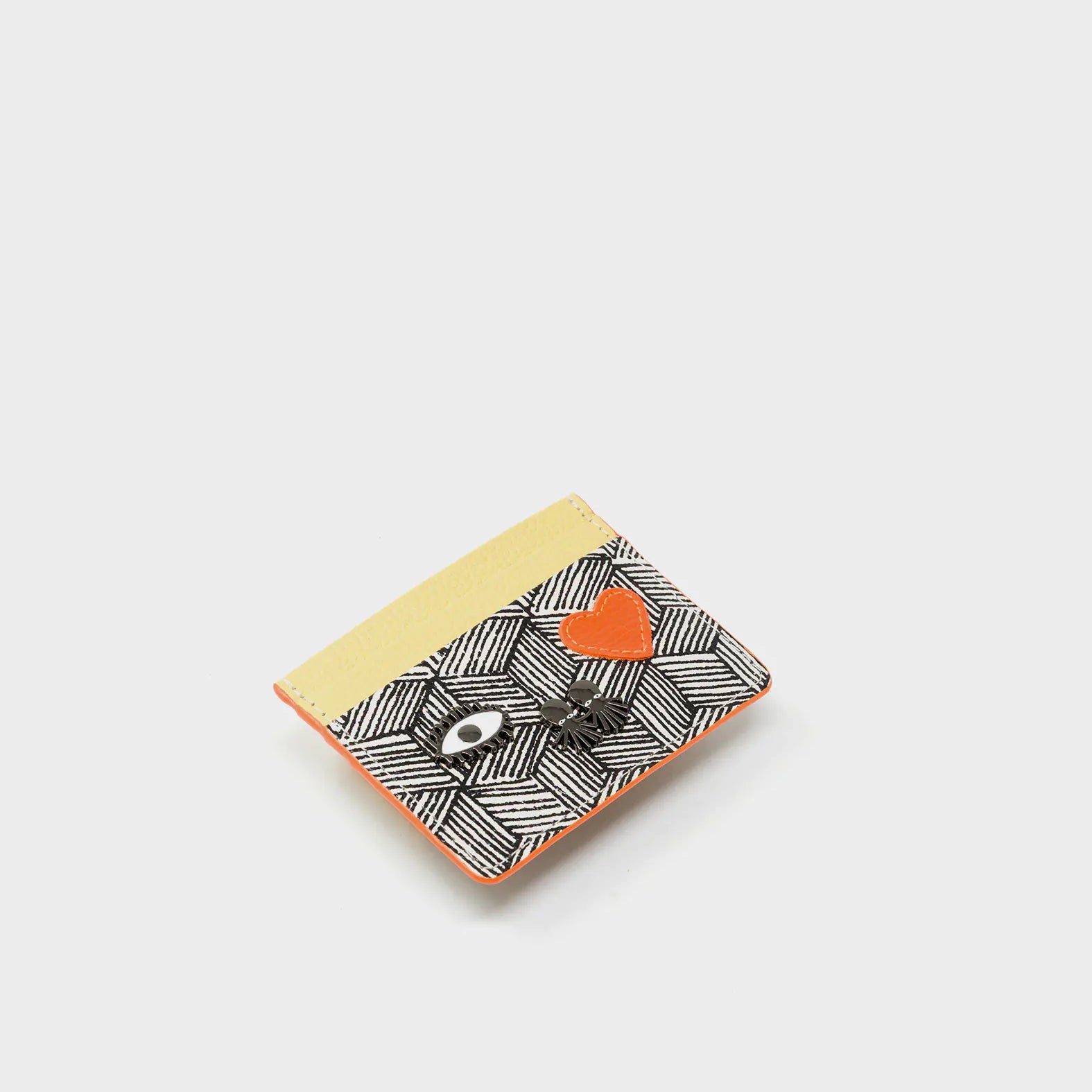 Filium Cream and Cocoon Leather Cardholder - Cubes Design - Side view