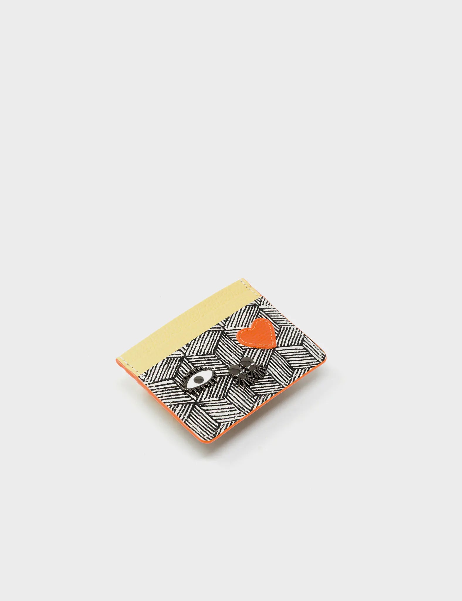 Filium Cream and Cocoon Leather Cardholder - Cubes Design - Side view