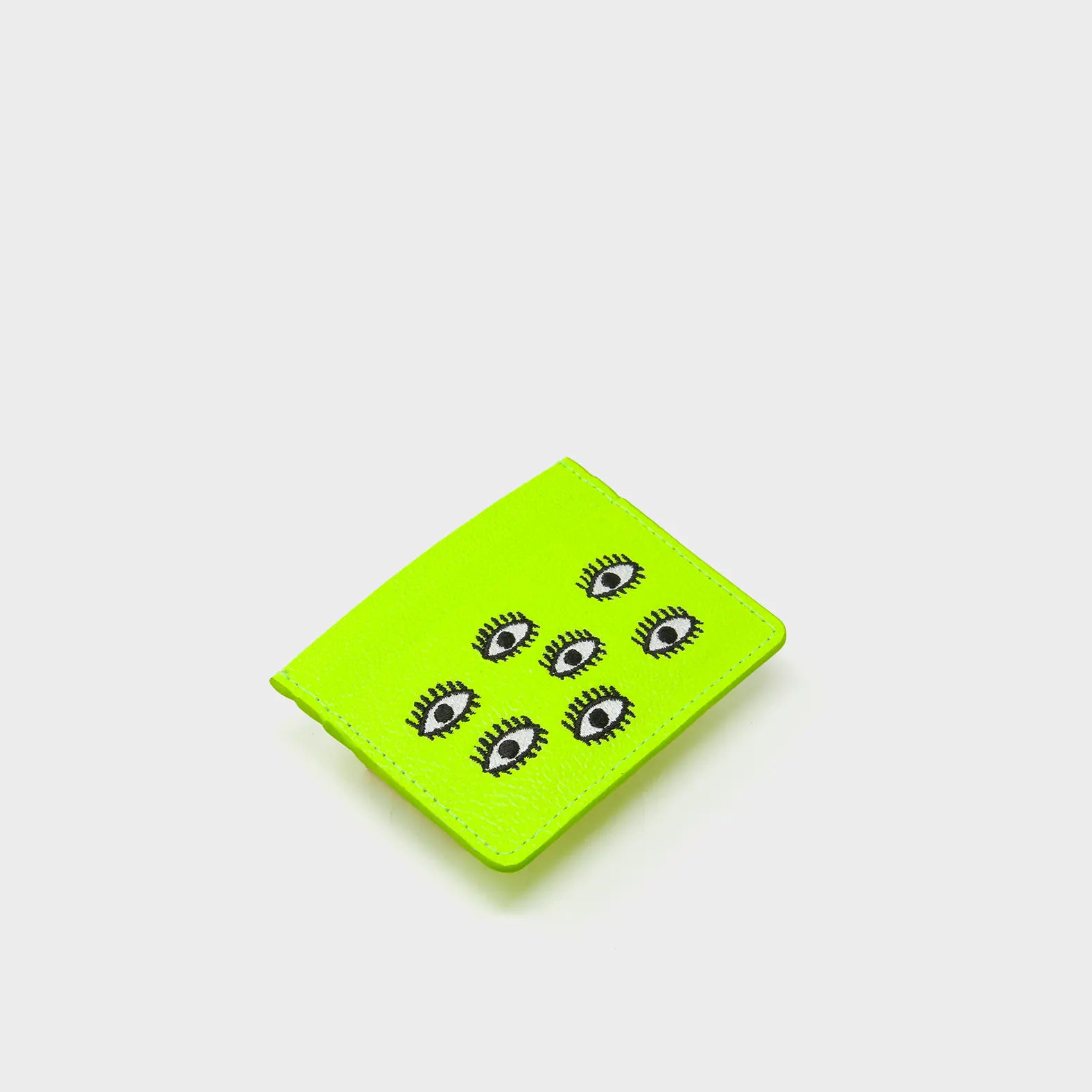 Filium Neon Lime Leather Cardholder - All Over Eyes Embroidery - Side view