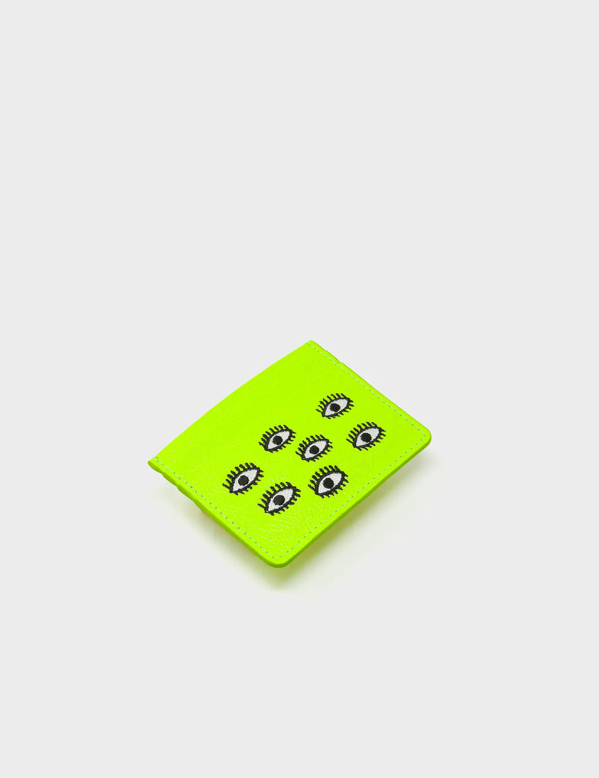 Filium Neon Lime Leather Cardholder - All Over Eyes Embroidery - Side view