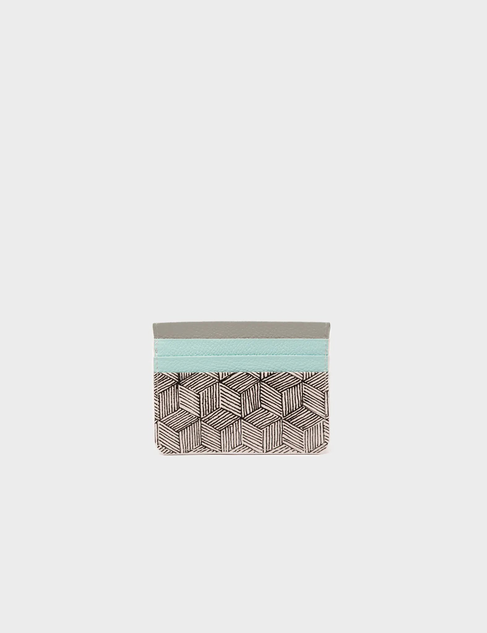Filium Cream and Eggshell Blue Leather Cardholder - Cubes Print - back