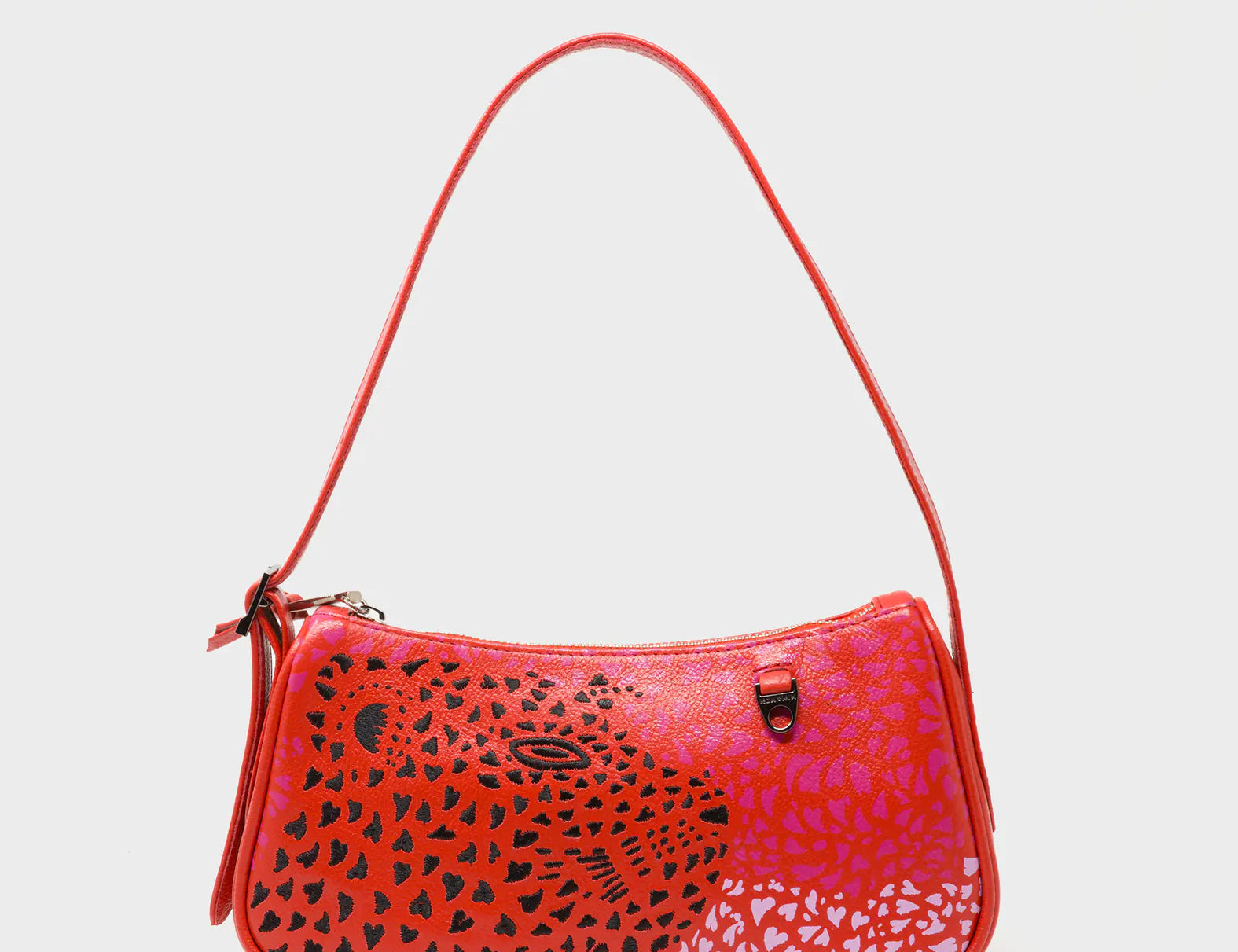 Lucas Hobo Mini Poppy Red Handbag - Retro Tiger Embroidery - Front View