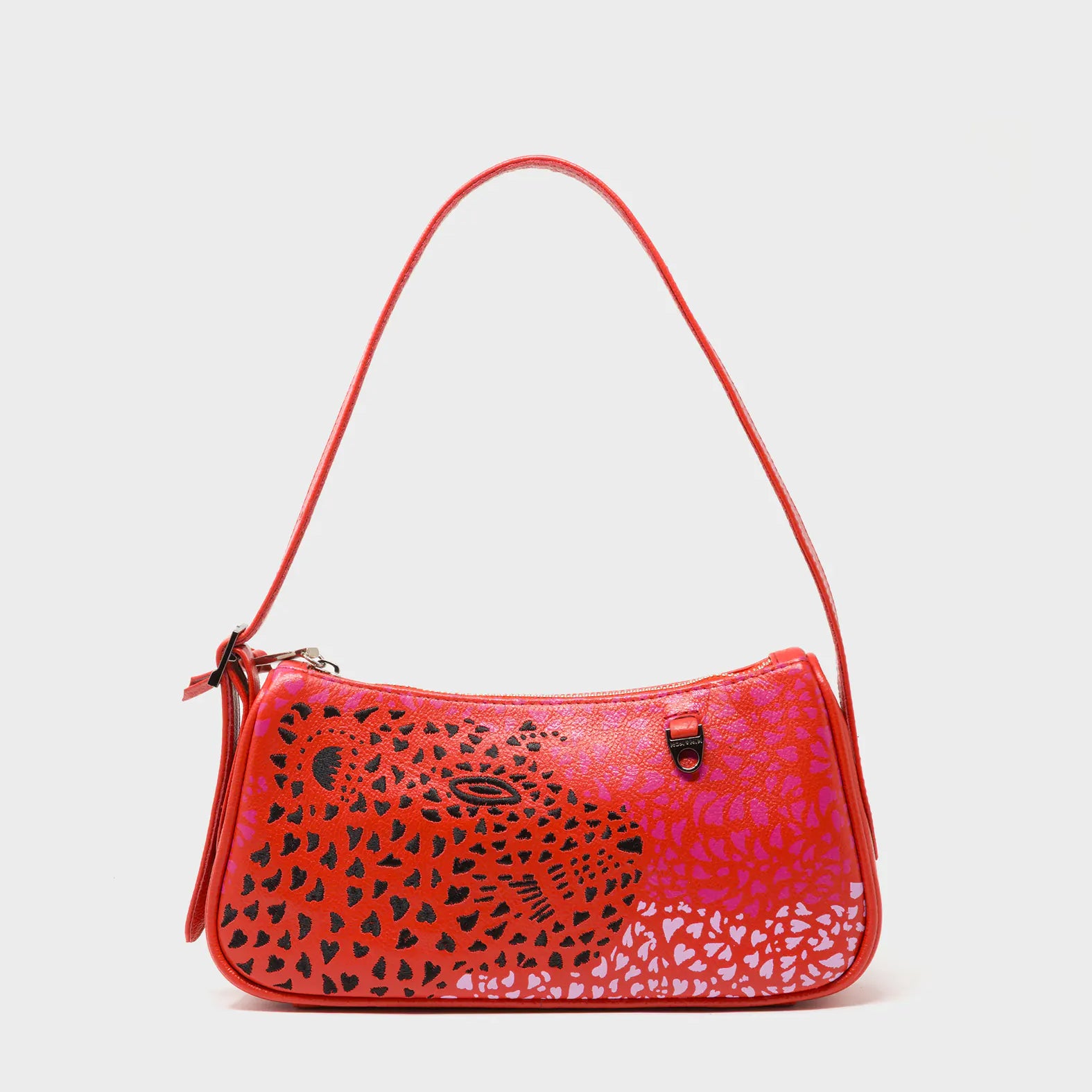 Lucas Hobo Mini Poppy Red Handbag - Retro Tiger Embroidery - Front View