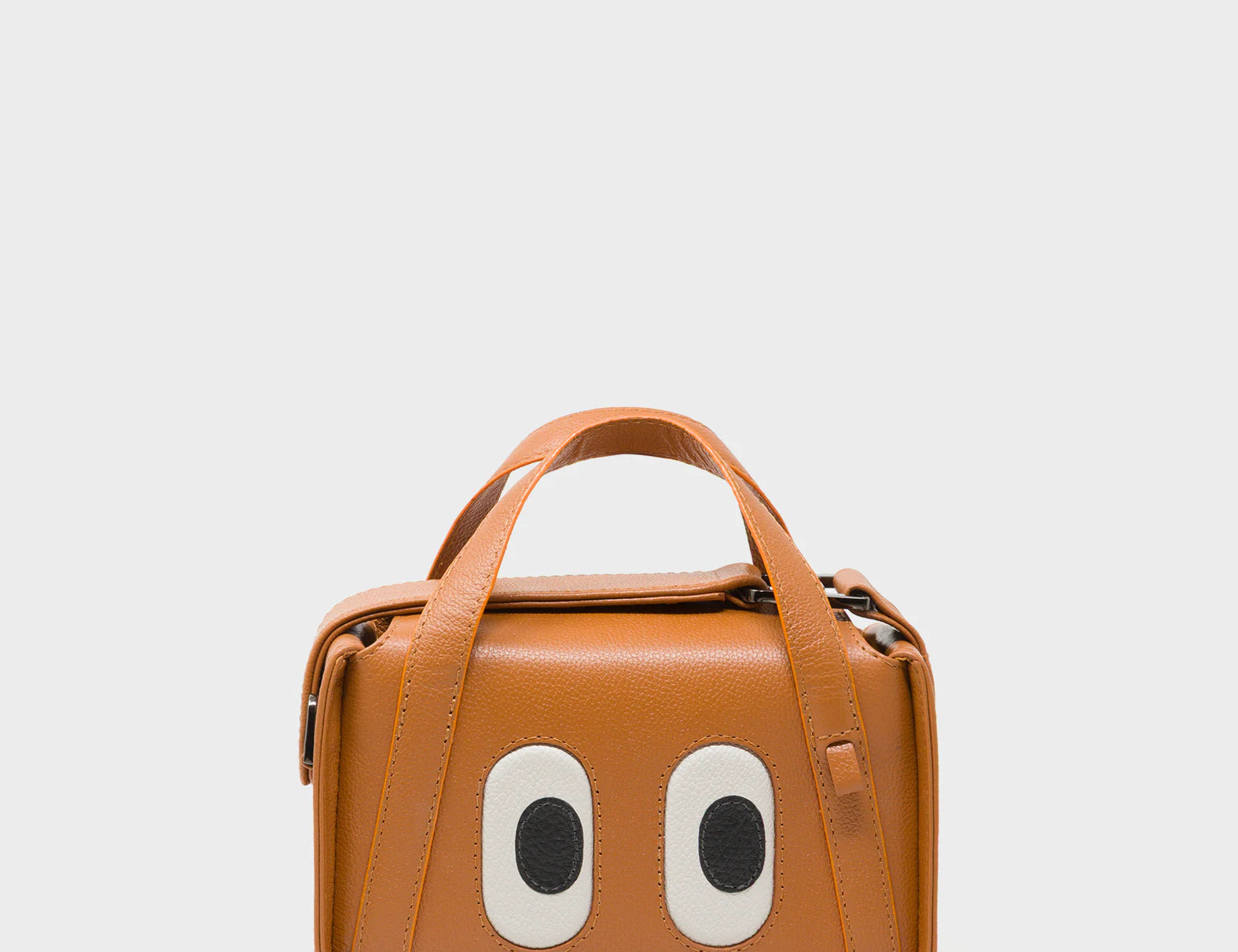 Benji Micro Crossbody Caramel Leather Bag - Eyes Engraved - Front