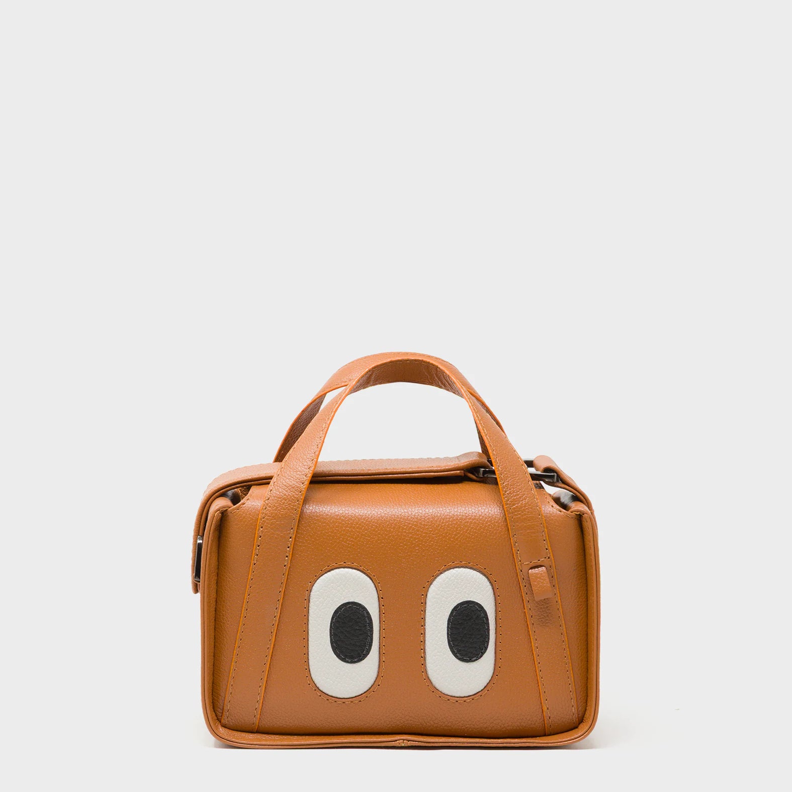 Benji Micro Crossbody Caramel Leather Bag - Eyes Engraved - Front