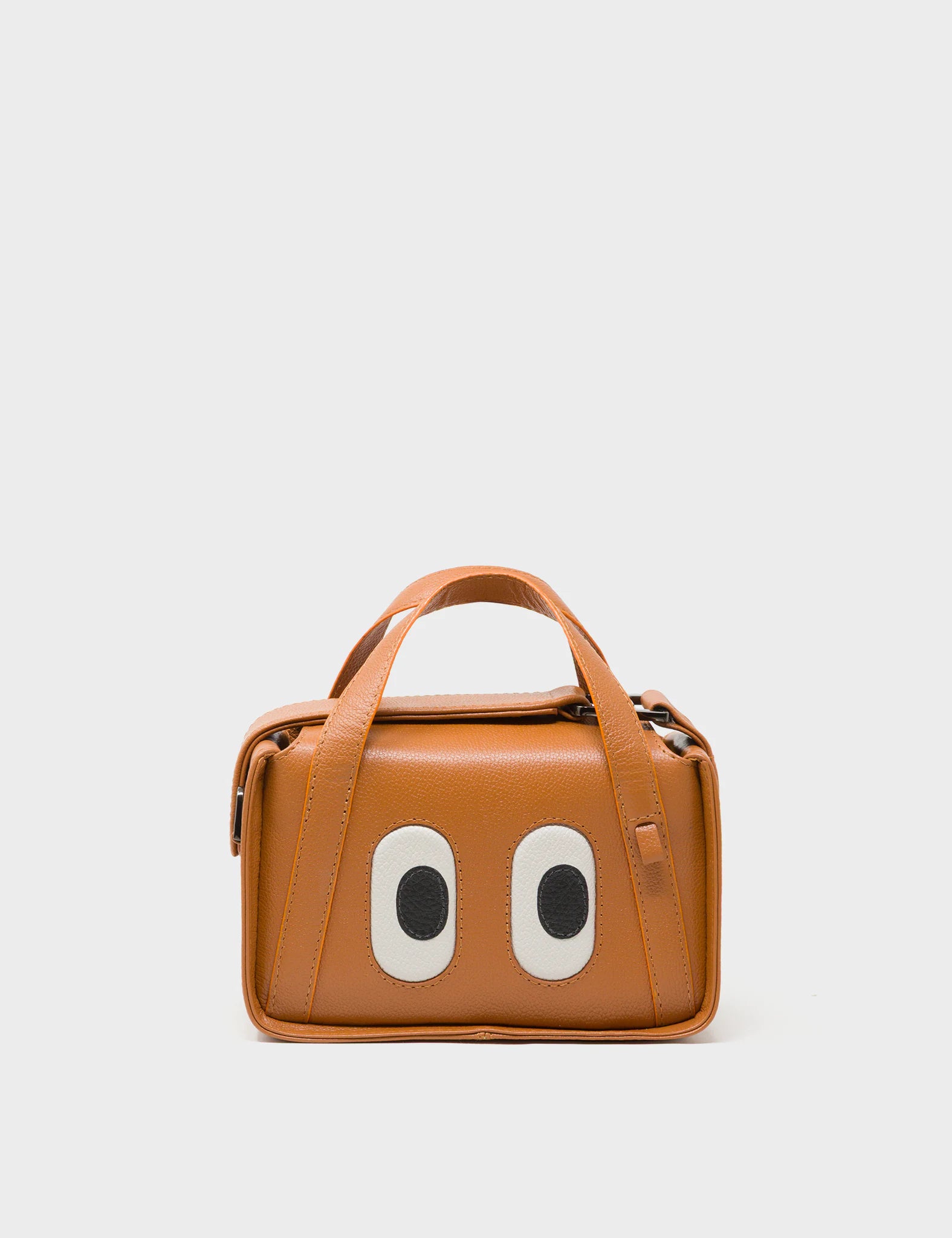 Benji Micro Crossbody Caramel Leather Bag - Eyes Engraved - Front