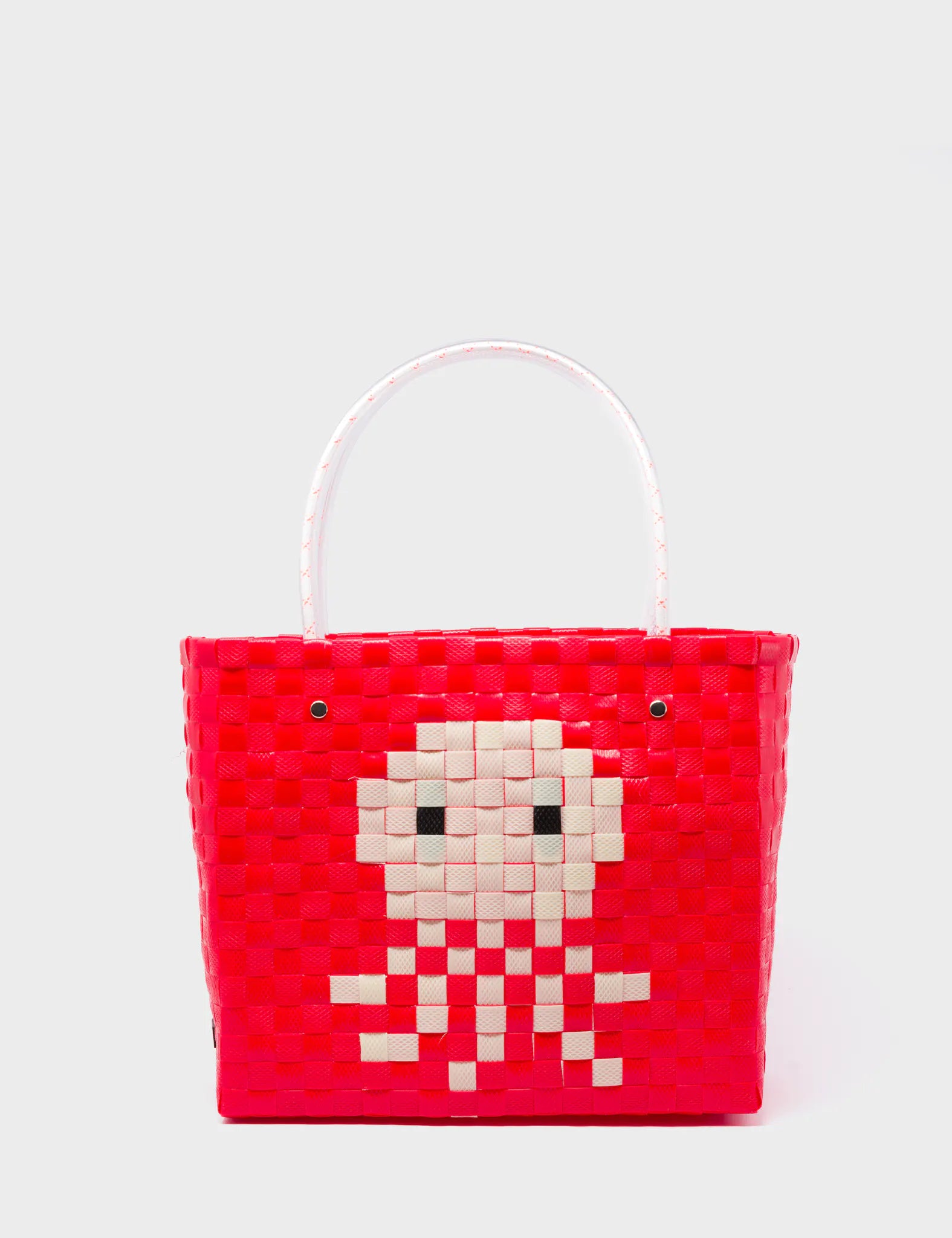 Medium Red Handwoven Market Bag - Octopus Design - Front View