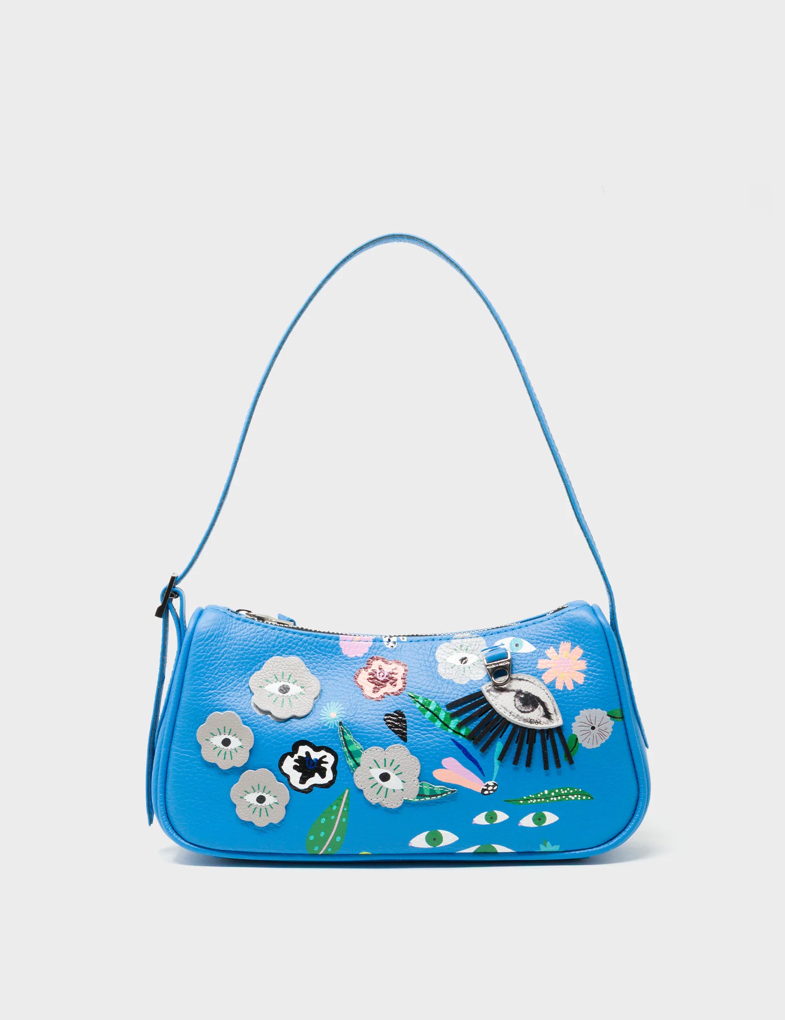 Lucas Hobo Mini Ibiza Blue Handbag - Floralia Design - Front View