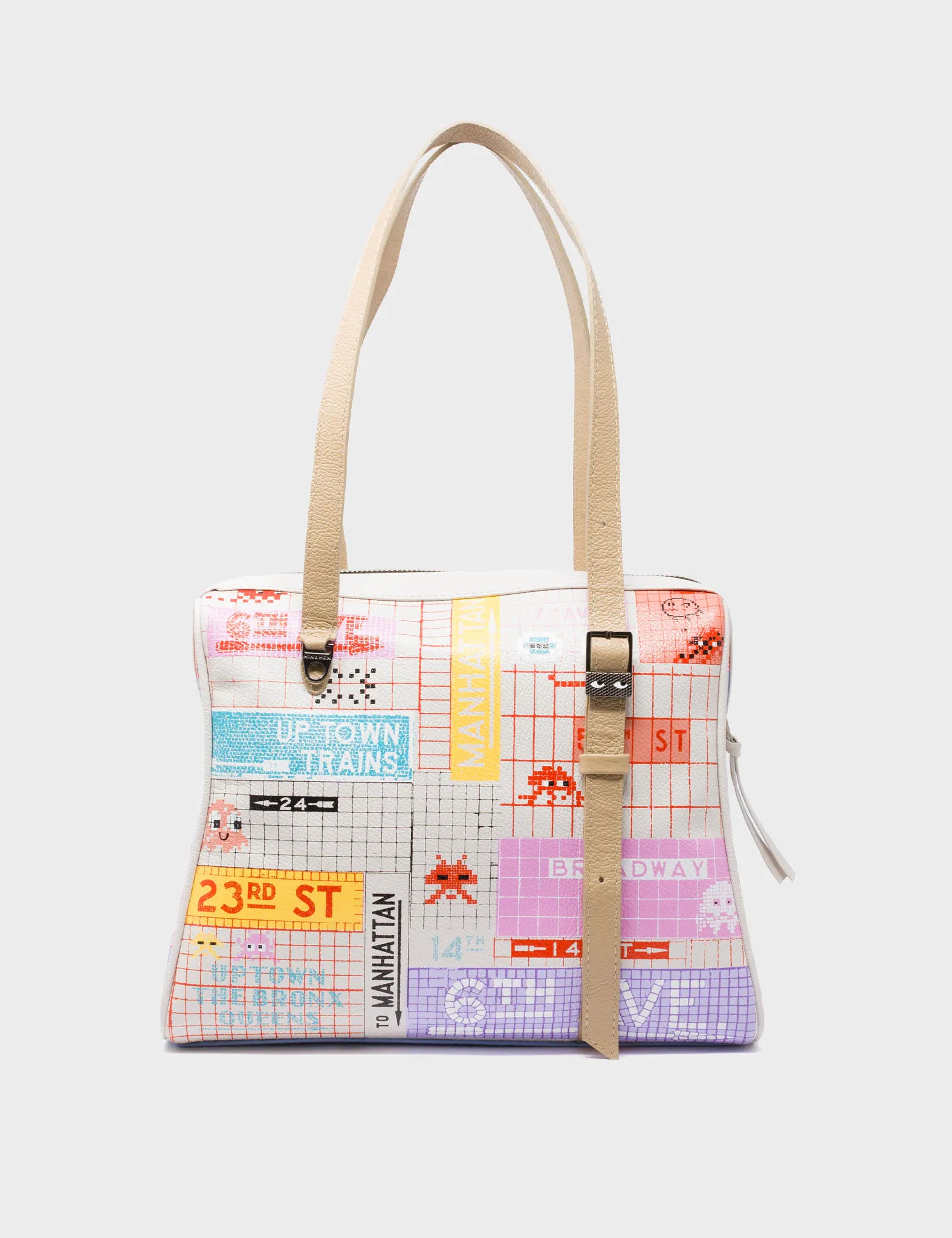 Esther Cream Satchel Bag - Subway Stories Design - Front View