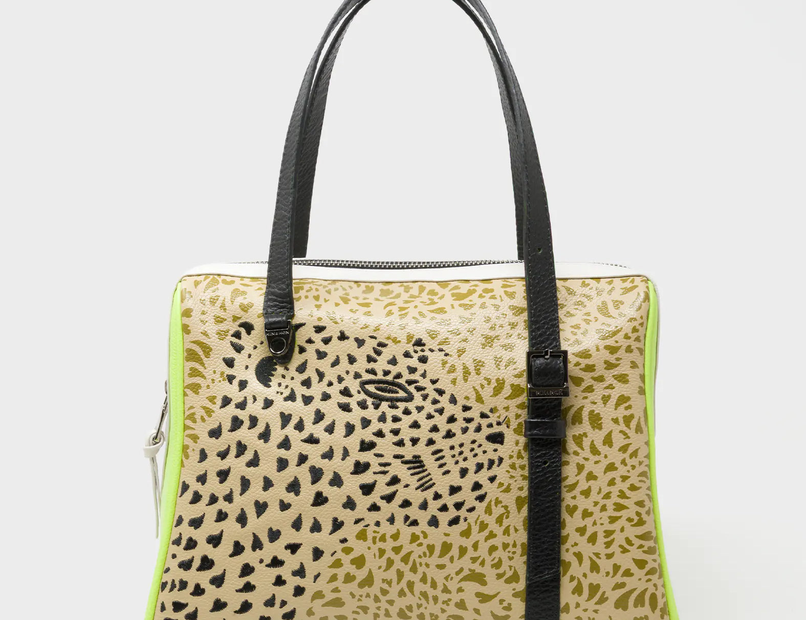 Esther Taos Taupe Satchel Bag - Retro Tiger Design - Front View