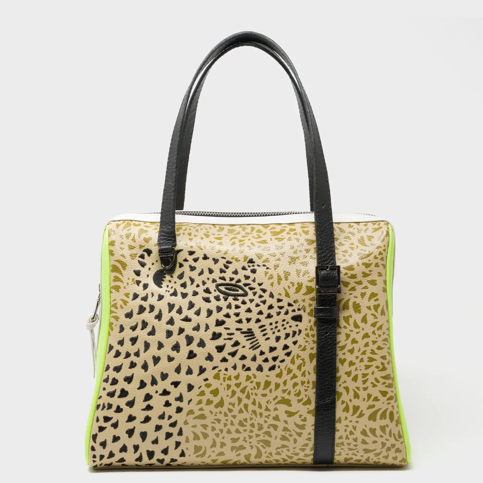 Esther Taos Taupe Satchel Bag - Retro Tiger Design - Front View