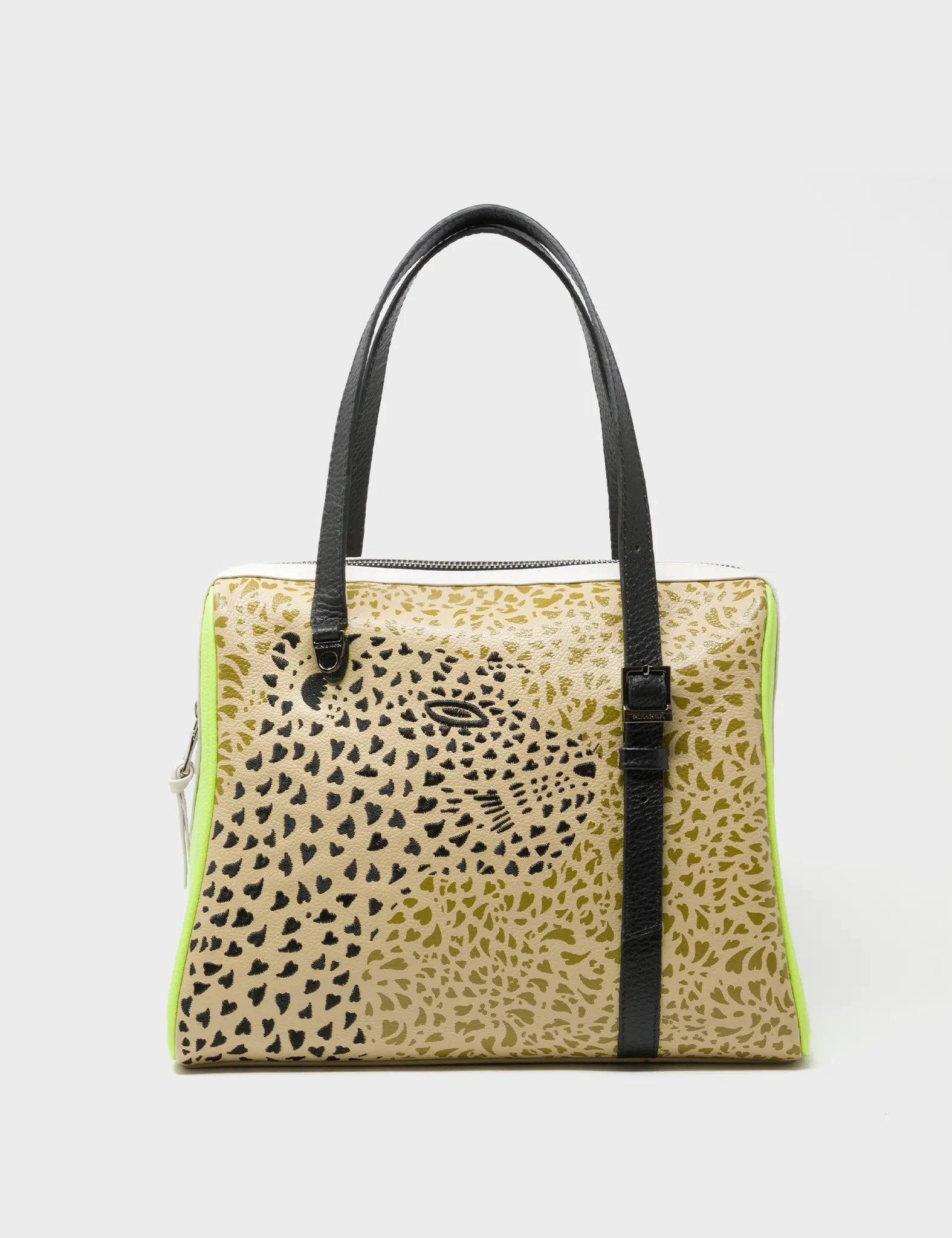 Esther Taos Taupe Satchel Bag - Retro Tiger Design - Front View