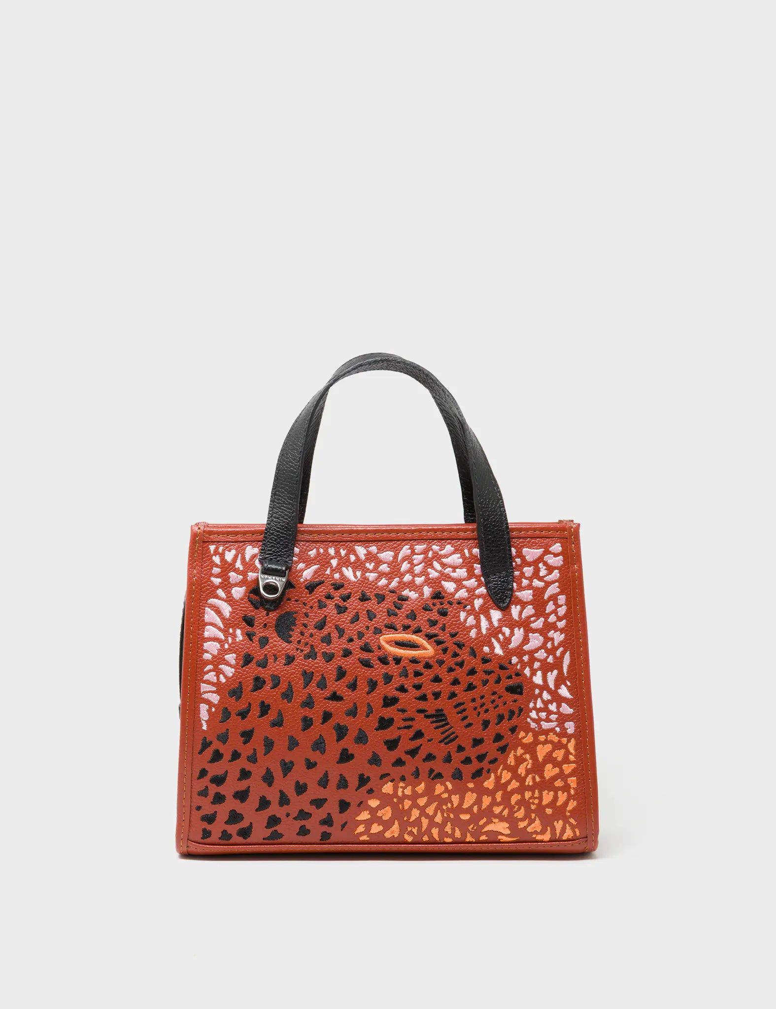 Simon Baked City Brown Leather Small Handbag - Retro Tiger Print - Front View