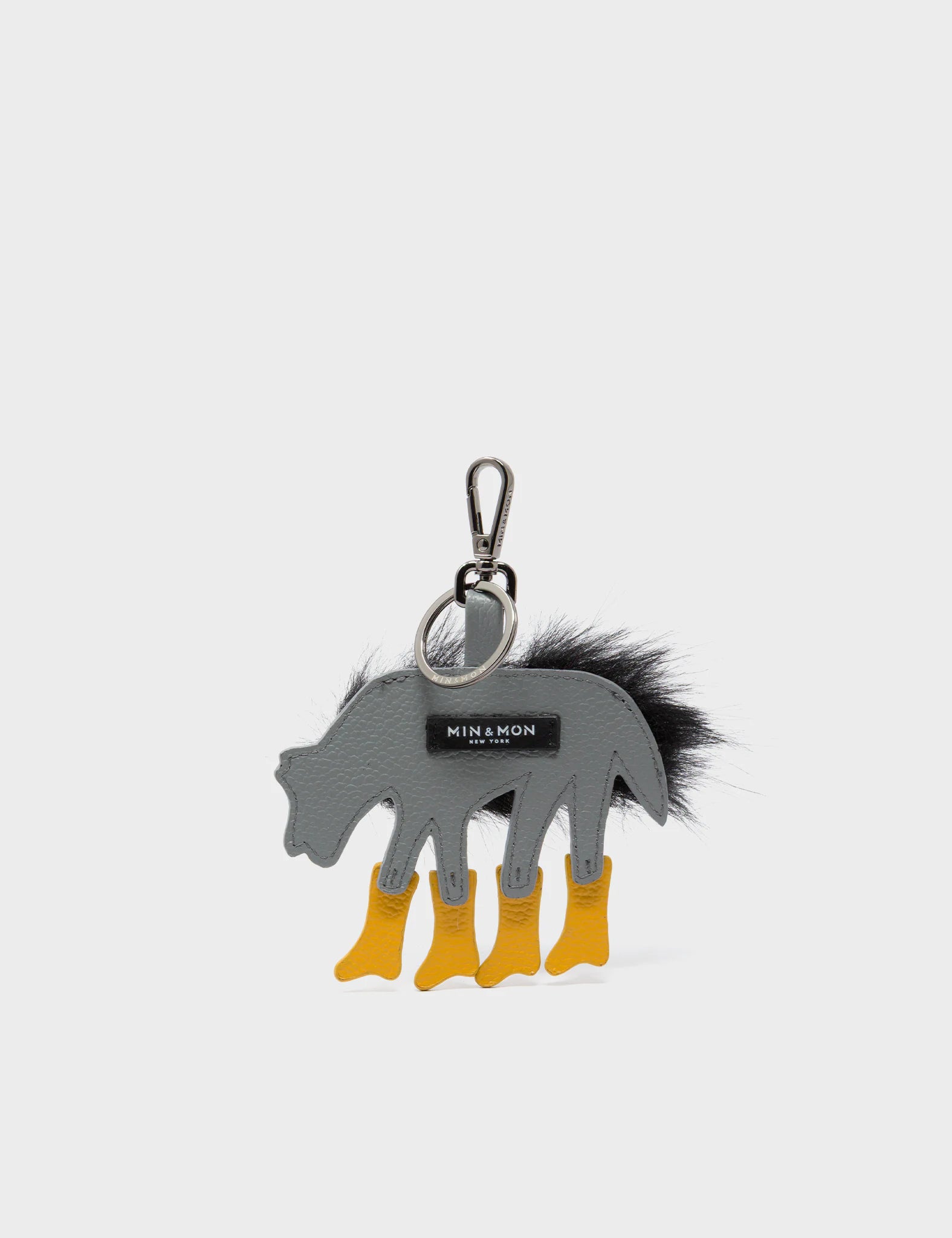 Wolf In Heels Charm - Black Faux Fur and Golden Glow Boots Keychain - Back