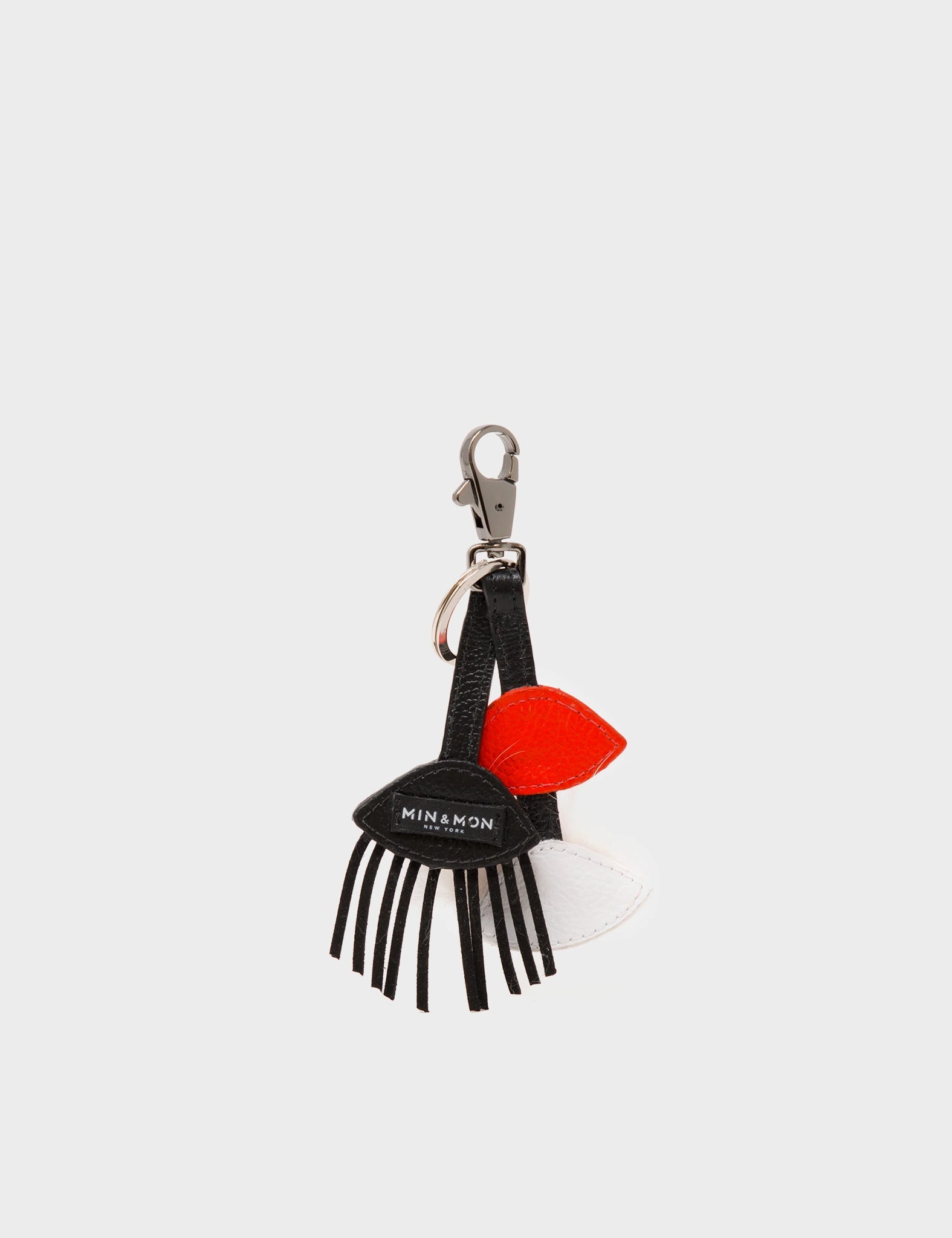 Eyes Charm - Black and Fiesta Red Leather Keychain - Back 