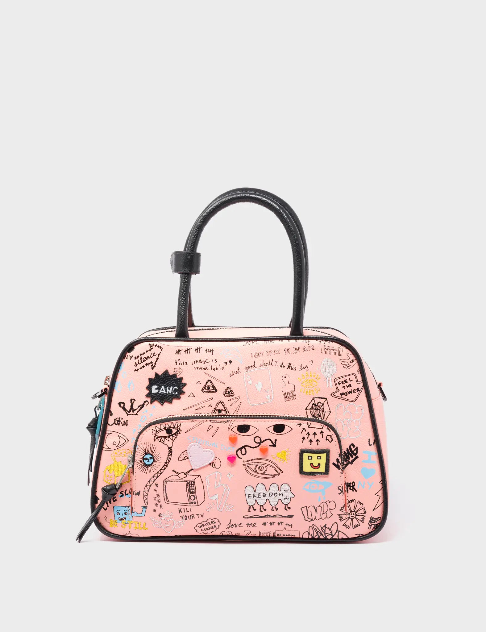 Marino Medium Crossbody Rosa Leather Bag - Urban Doodles Design - Front View